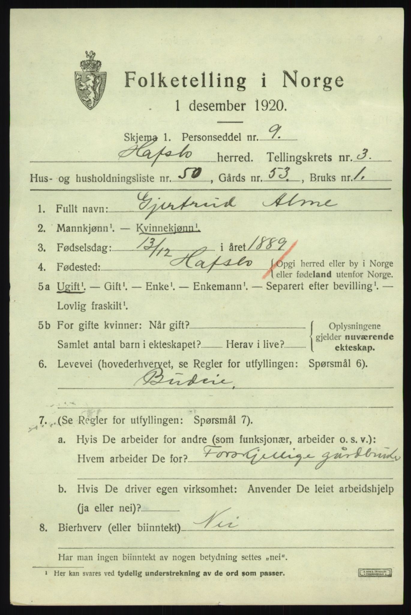 SAB, Folketelling 1920 for 1425 Hafslo herred, 1920, s. 2624