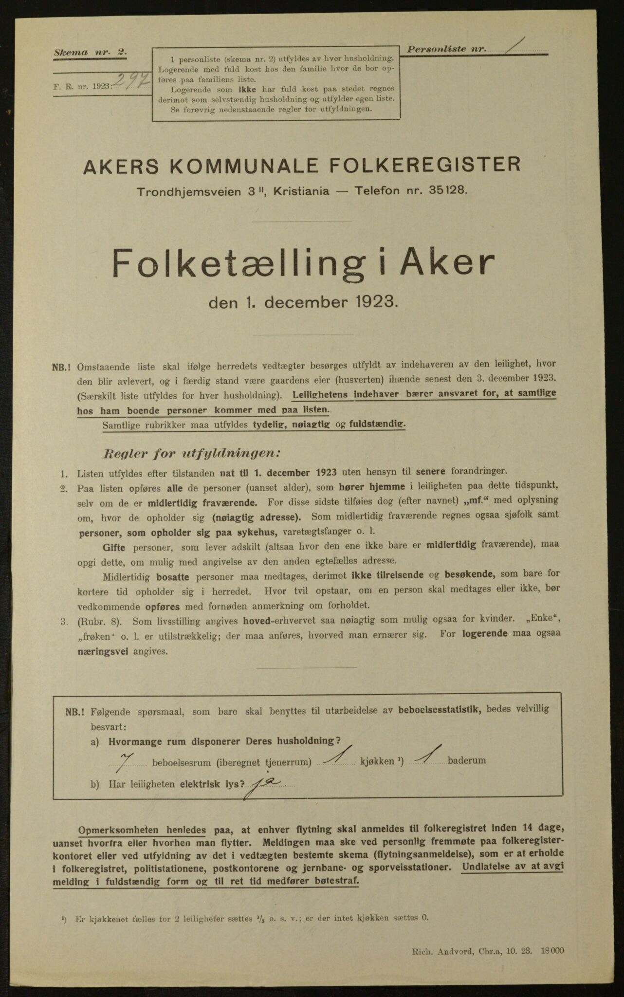 , Kommunal folketelling 1.12.1923 for Aker, 1923, s. 1914