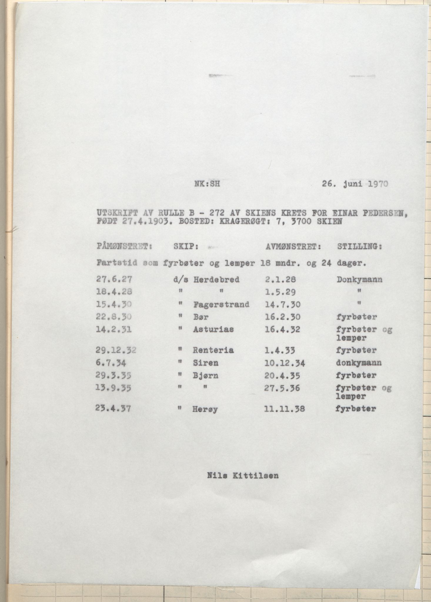 Skien innrulleringskontor, AV/SAKO-A-832/F/Fa/L0003: B-rulle, 1919-1935, s. 30