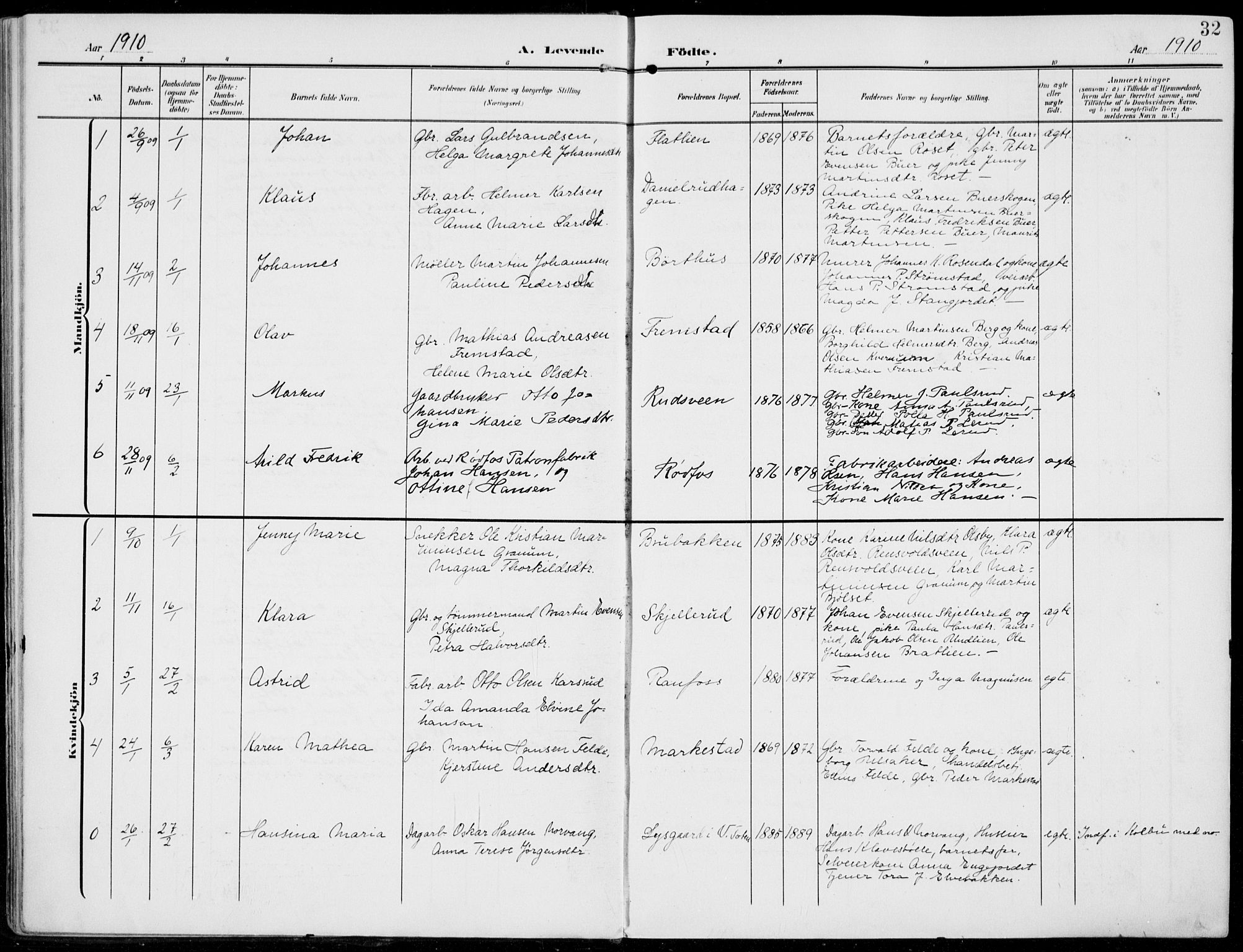 Vestre Toten prestekontor, AV/SAH-PREST-108/H/Ha/Haa/L0014: Ministerialbok nr. 14, 1907-1920, s. 32