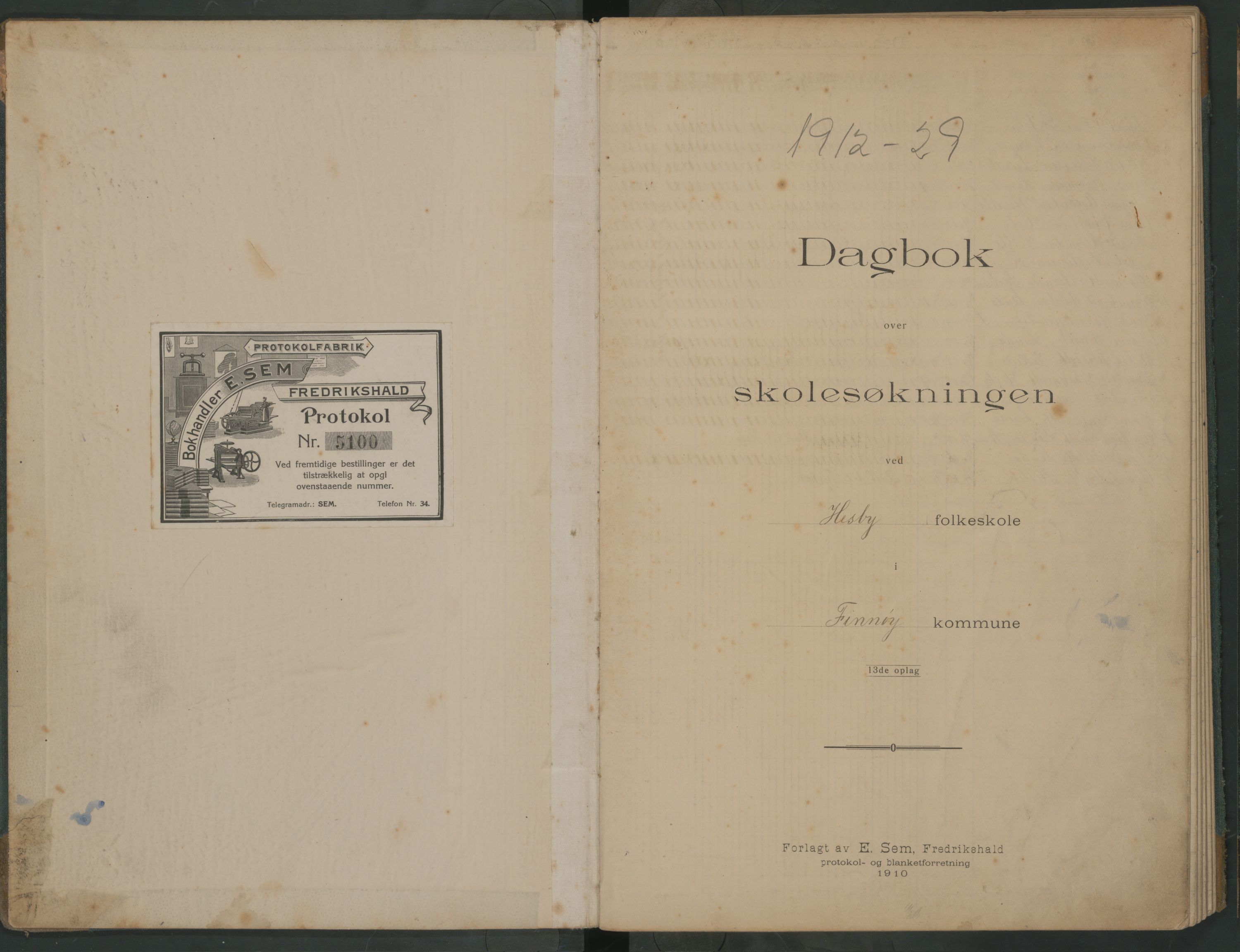 A-0854, Finnøy kommune. Hesby skole, BYST/A-0854/G/Ga/L0001: Dagbok, 1912-1929