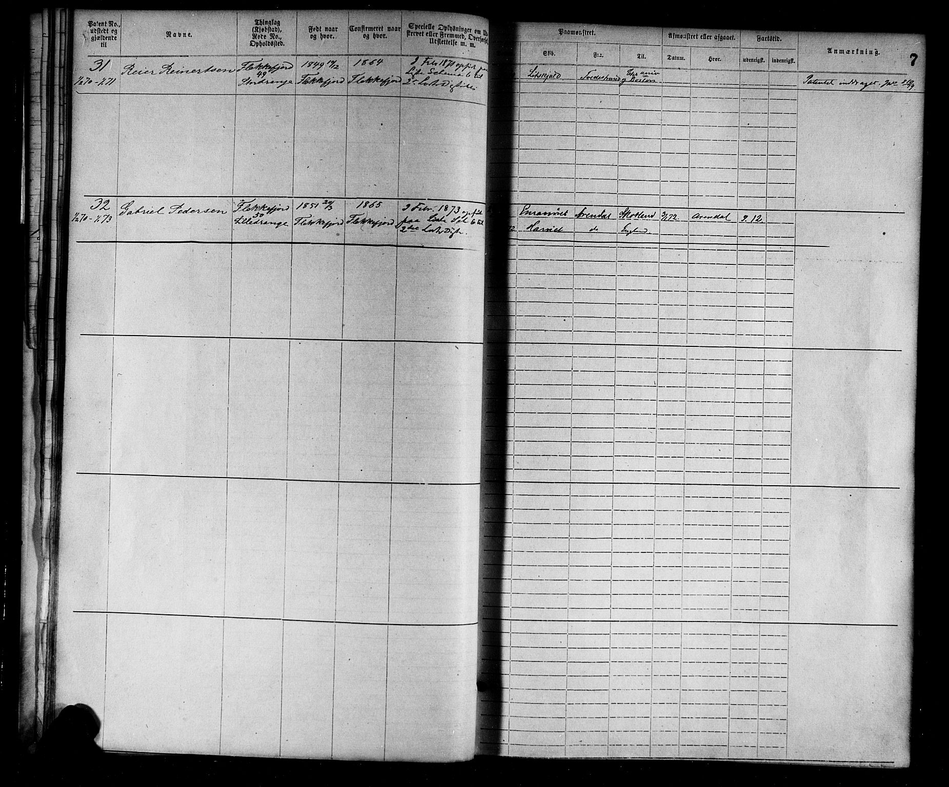 Flekkefjord mønstringskrets, AV/SAK-2031-0018/F/Fa/L0002: Annotasjonsrulle nr 1-1920 med register, N-2, 1870-1891, s. 27