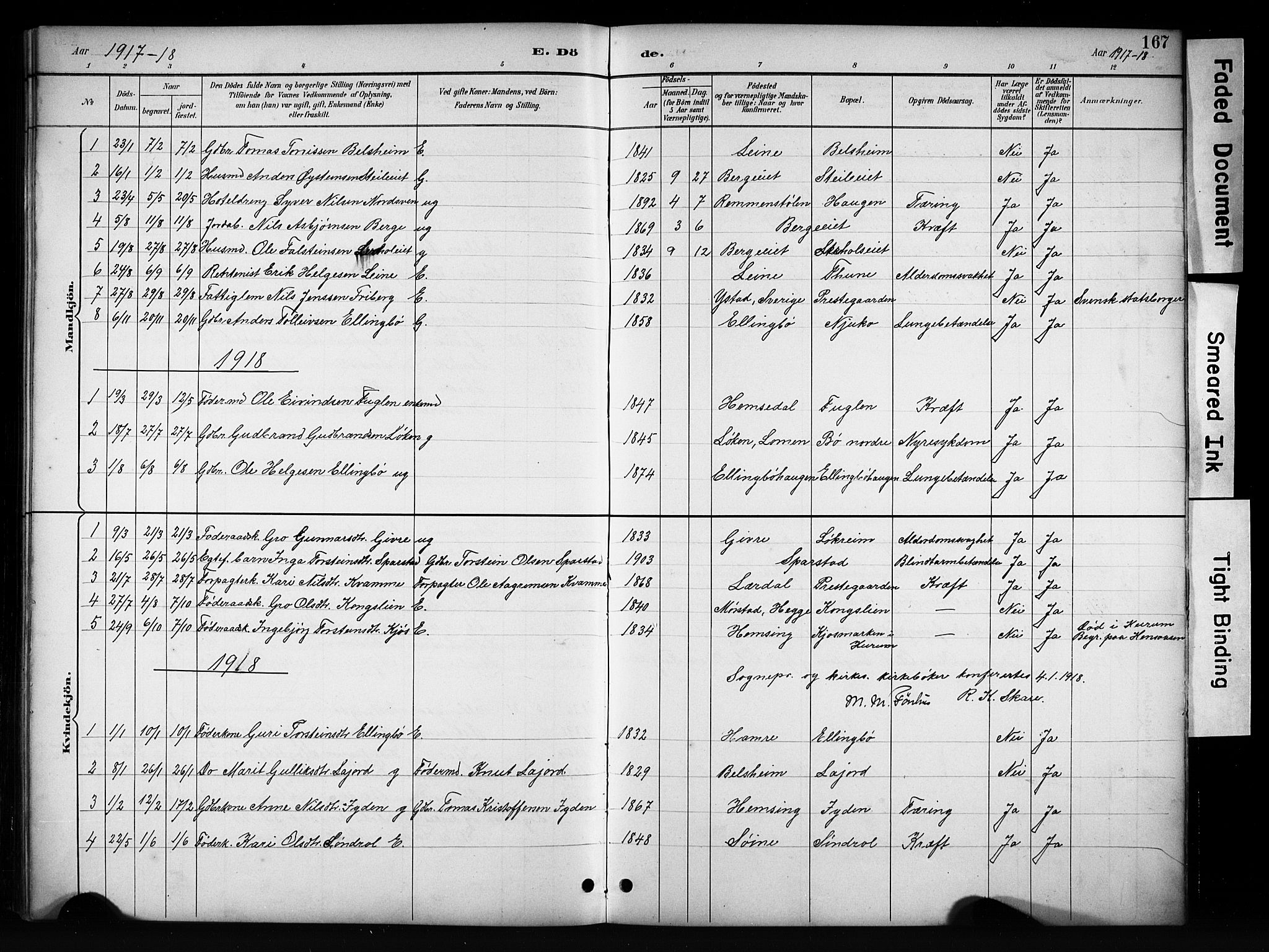 Vang prestekontor, Valdres, AV/SAH-PREST-140/H/Hb/L0006: Klokkerbok nr. 6, 1893-1918, s. 167