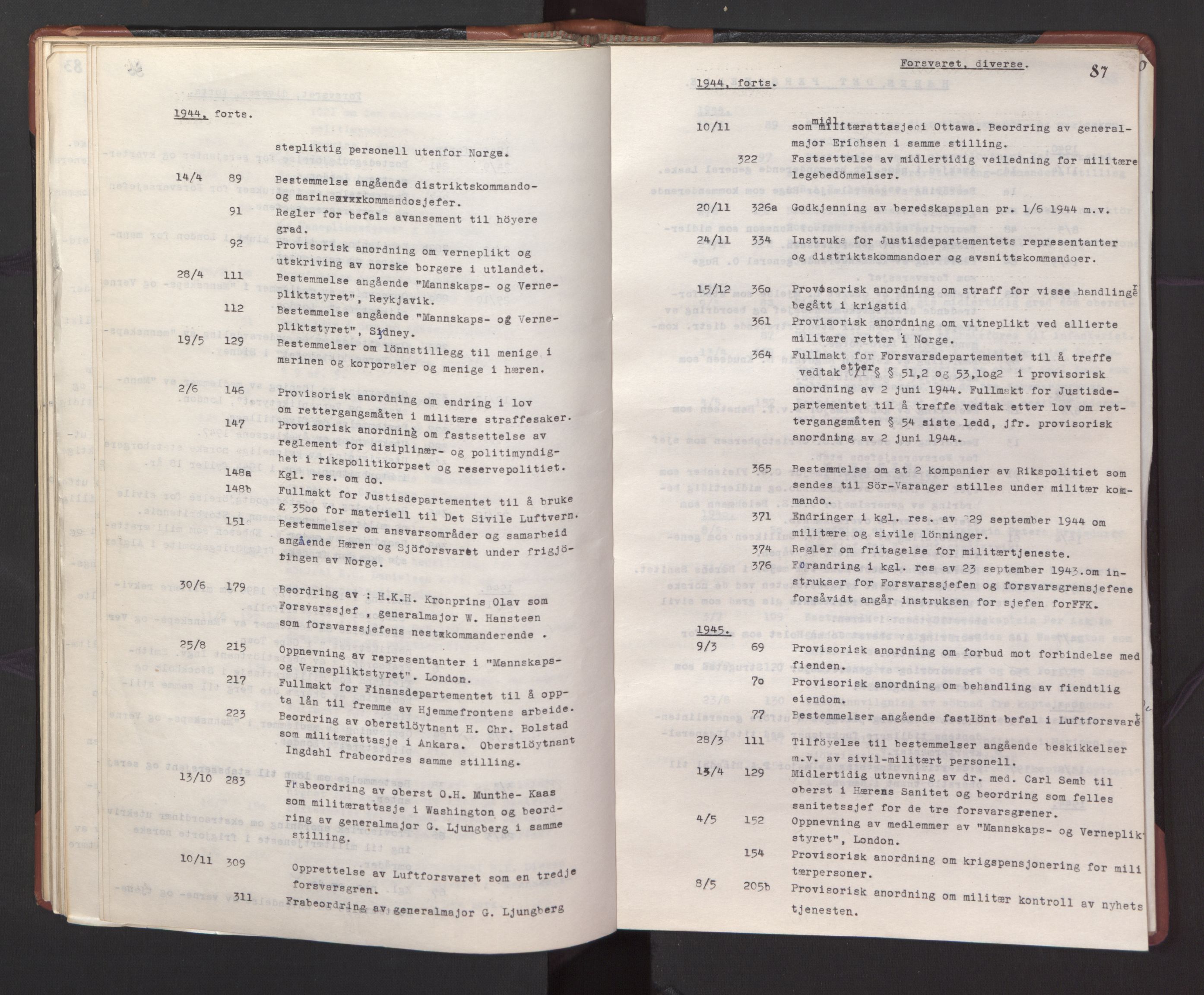 Statsrådssekretariatet, AV/RA-S-1001/A/Ac/L0127: Register 9/4-25/5, 1940-1945, s. 92