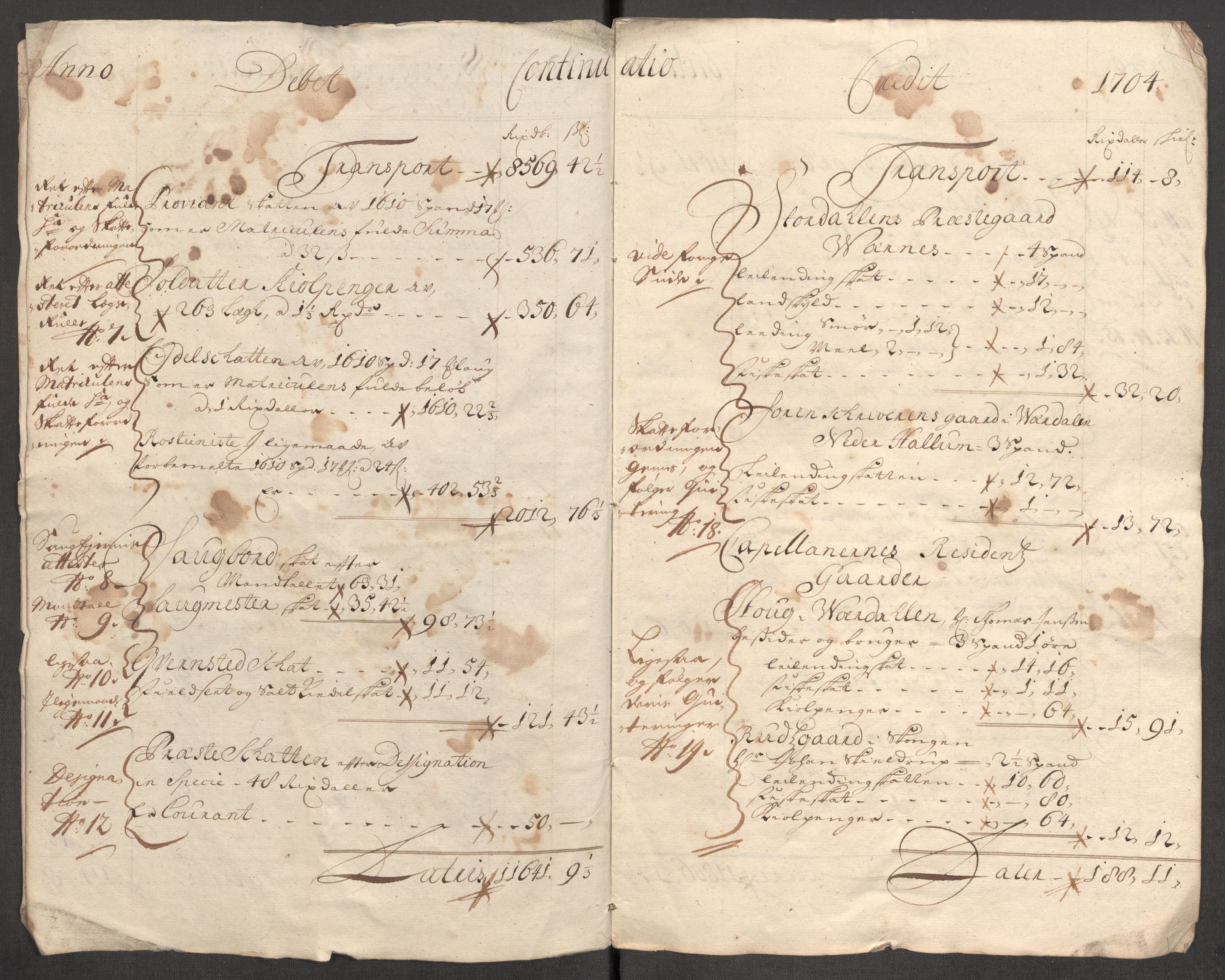 Rentekammeret inntil 1814, Reviderte regnskaper, Fogderegnskap, AV/RA-EA-4092/R62/L4195: Fogderegnskap Stjørdal og Verdal, 1704, s. 5