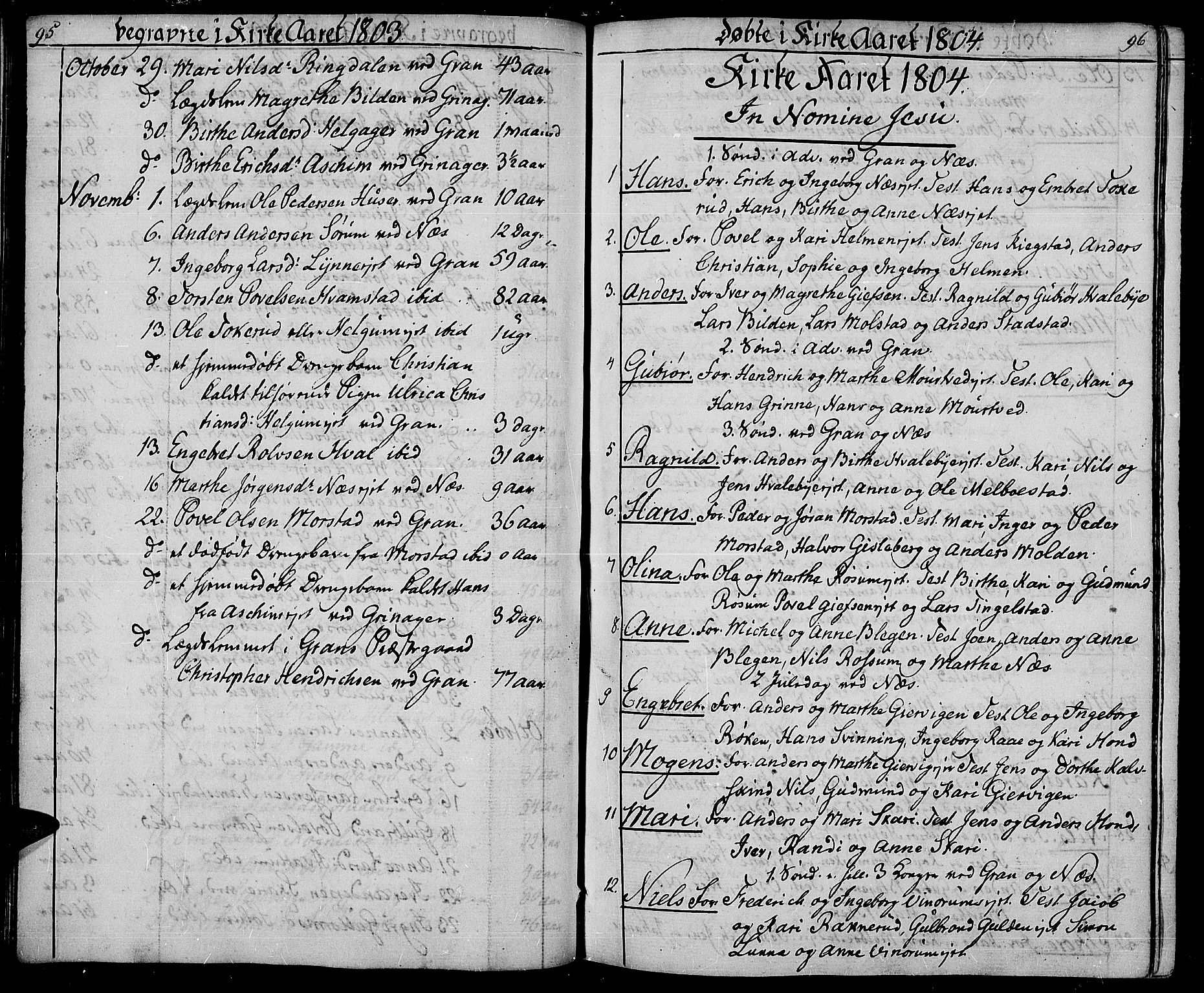 Gran prestekontor, AV/SAH-PREST-112/H/Ha/Haa/L0008: Ministerialbok nr. 8, 1798-1811, s. 95-96