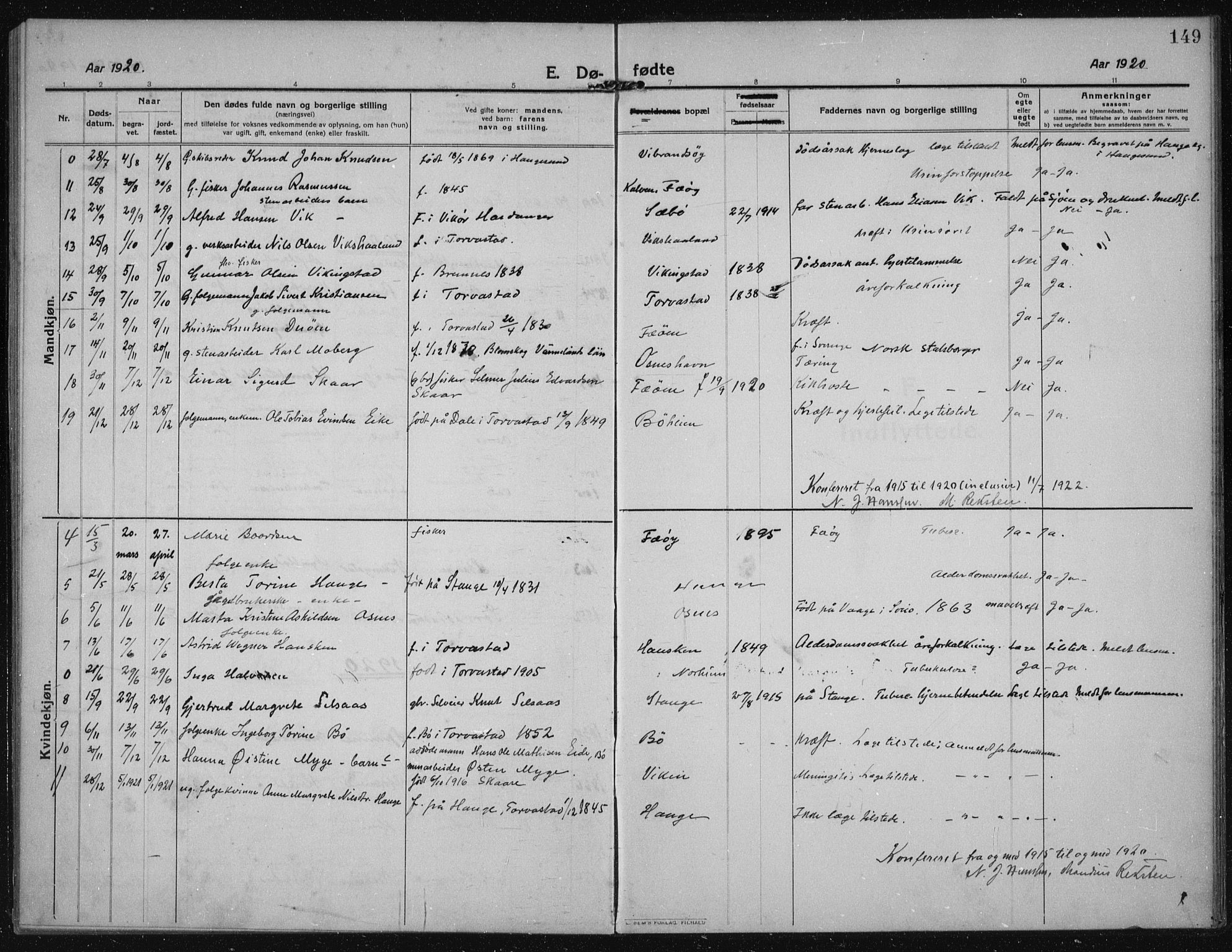 Torvastad sokneprestkontor, SAST/A -101857/H/Ha/Haa/L0019: Ministerialbok nr. A 18, 1912-1920, s. 149