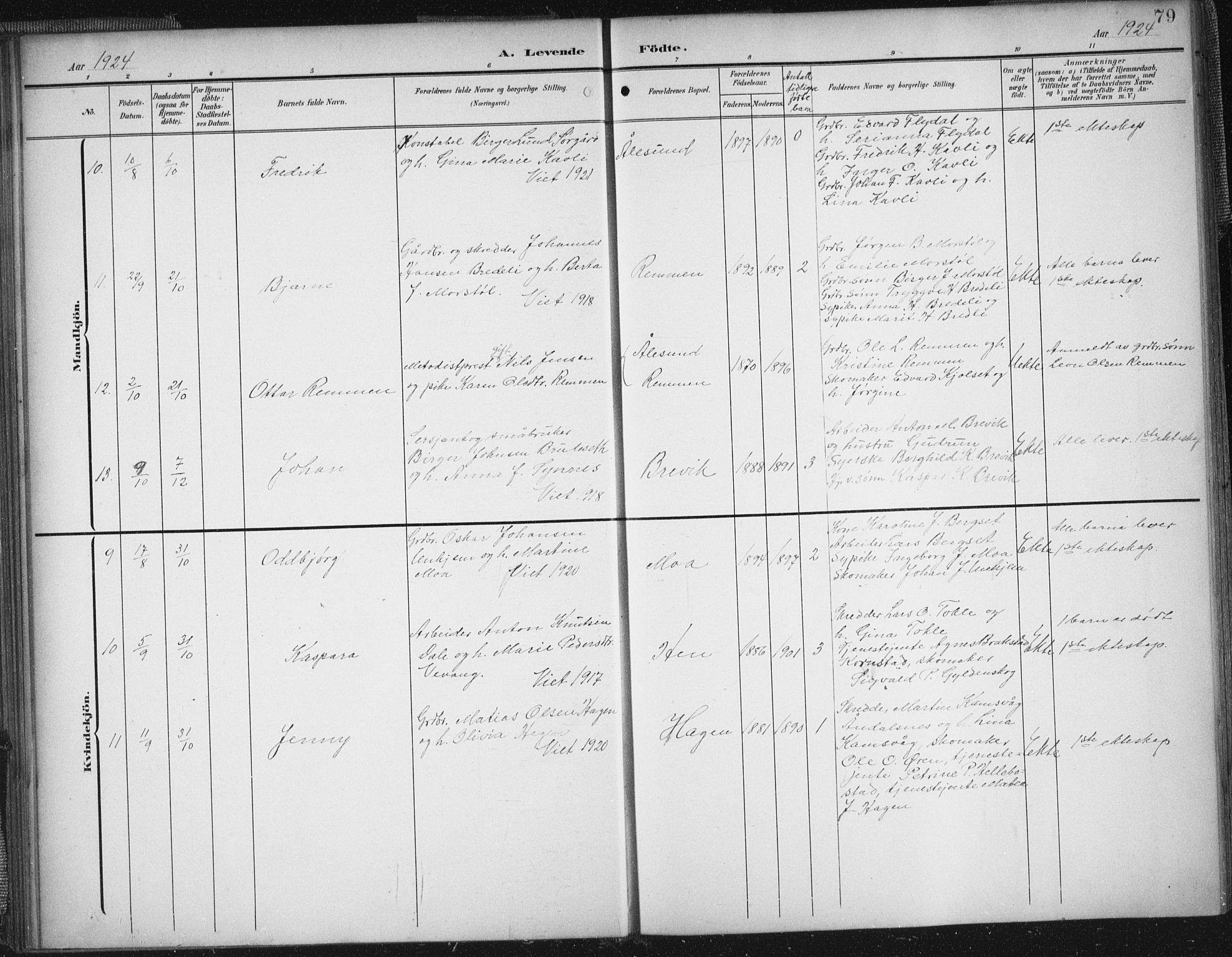 Ministerialprotokoller, klokkerbøker og fødselsregistre - Møre og Romsdal, AV/SAT-A-1454/545/L0589: Klokkerbok nr. 545C03, 1902-1937, s. 79