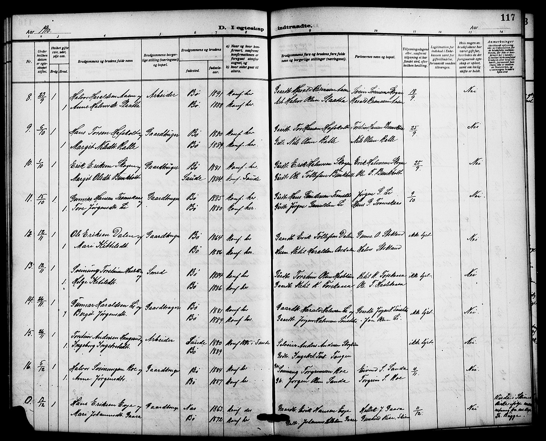 Bø kirkebøker, AV/SAKO-A-257/G/Ga/L0007: Klokkerbok nr. 7, 1909-1924, s. 117