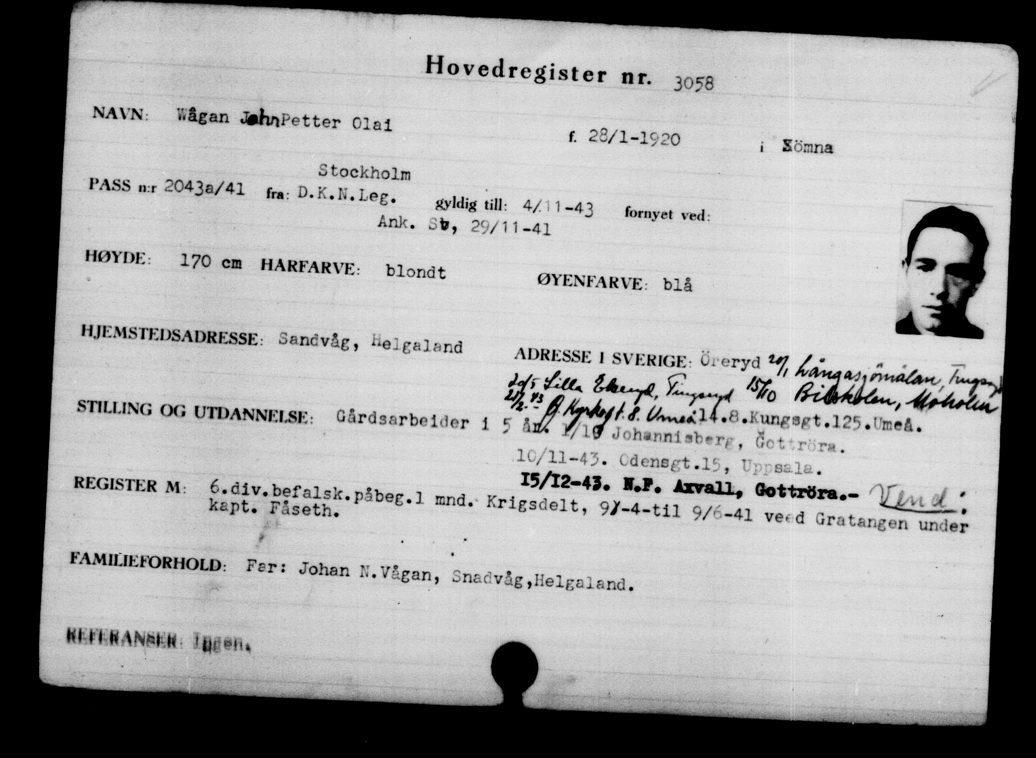 Den Kgl. Norske Legasjons Flyktningskontor, RA/S-6753/V/Va/L0003: Kjesäterkartoteket.  Flyktningenr. 2001-3495, 1940-1945, s. 1484