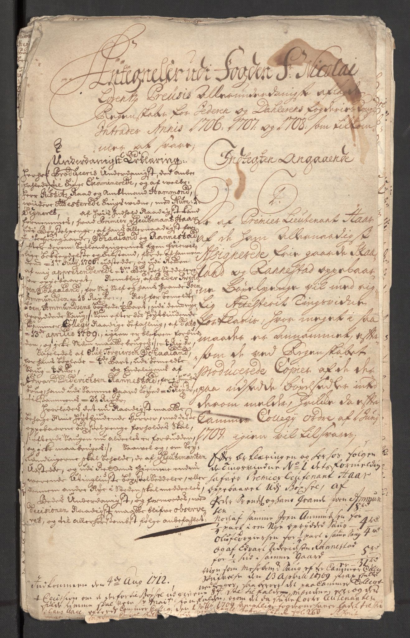 Rentekammeret inntil 1814, Reviderte regnskaper, Fogderegnskap, AV/RA-EA-4092/R46/L2733: Fogderegnskap Jæren og Dalane, 1705-1708, s. 200