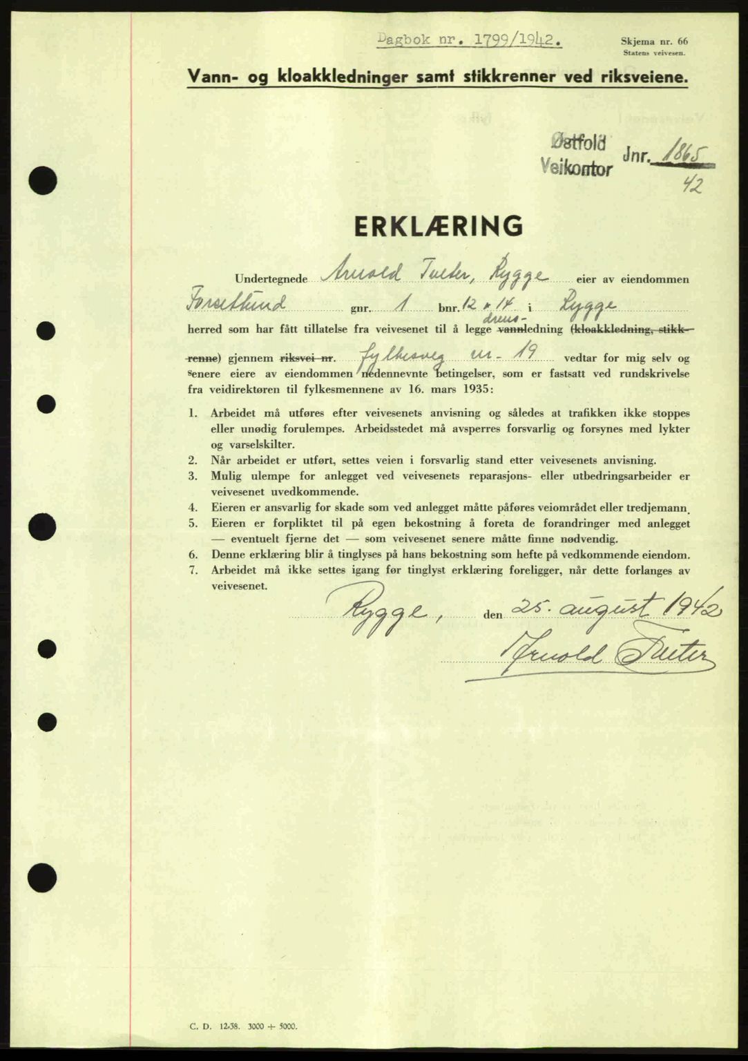 Moss sorenskriveri, SAO/A-10168: Pantebok nr. A10, 1942-1943, Dagboknr: 1799/1942