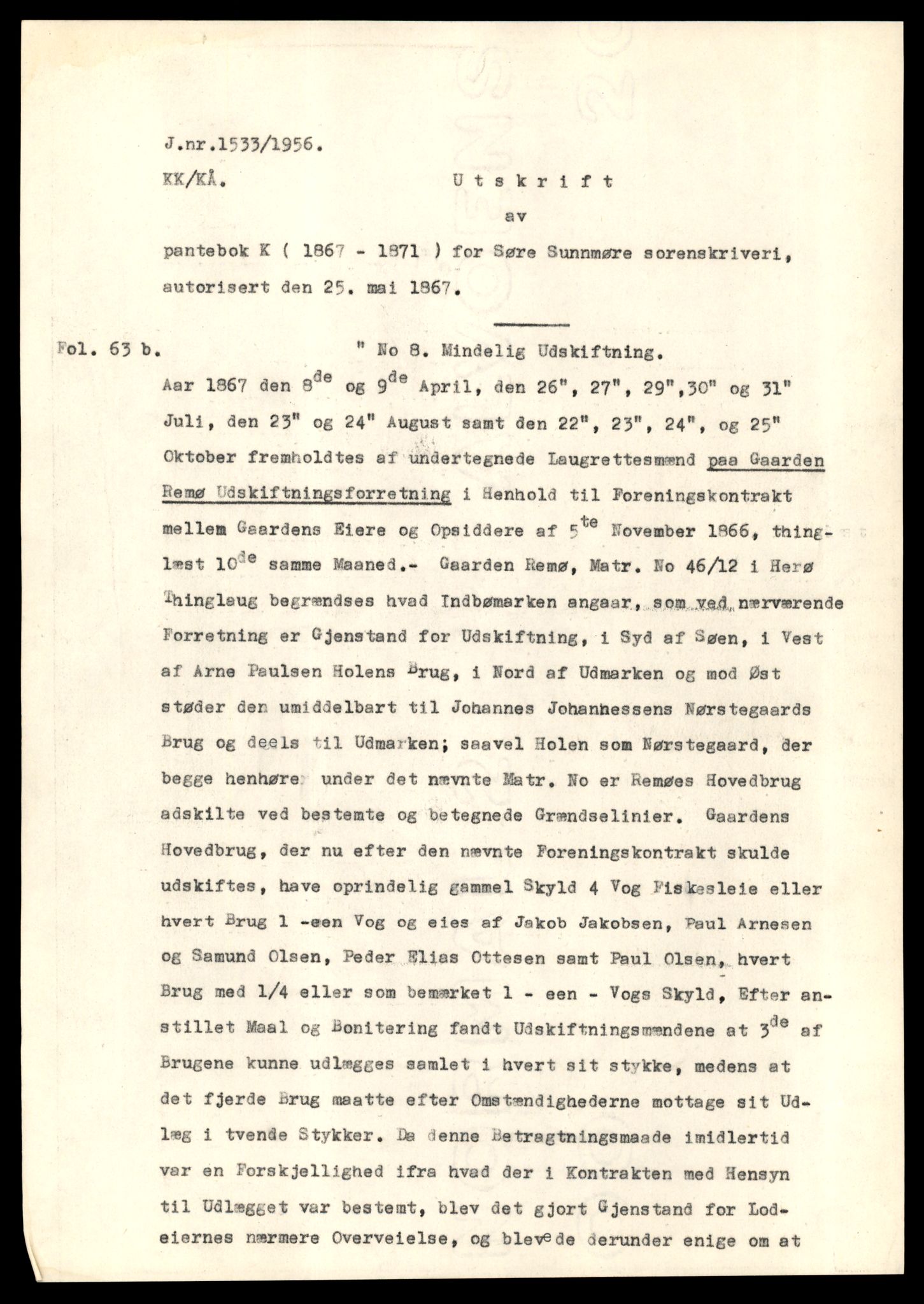 Statsarkivet i Trondheim, AV/SAT-A-4183/J/Ja/L0019: Pantebok K, 50 - 100, 1867