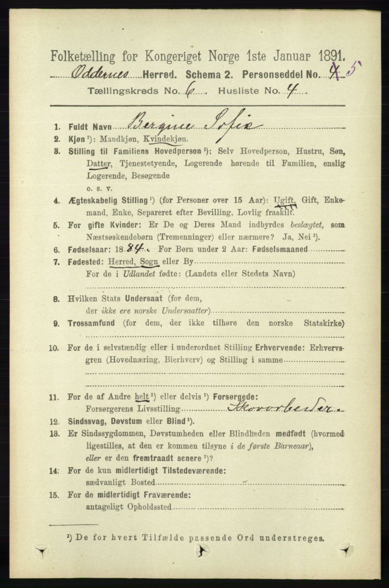RA, Folketelling 1891 for 1012 Oddernes herred, 1891, s. 2210