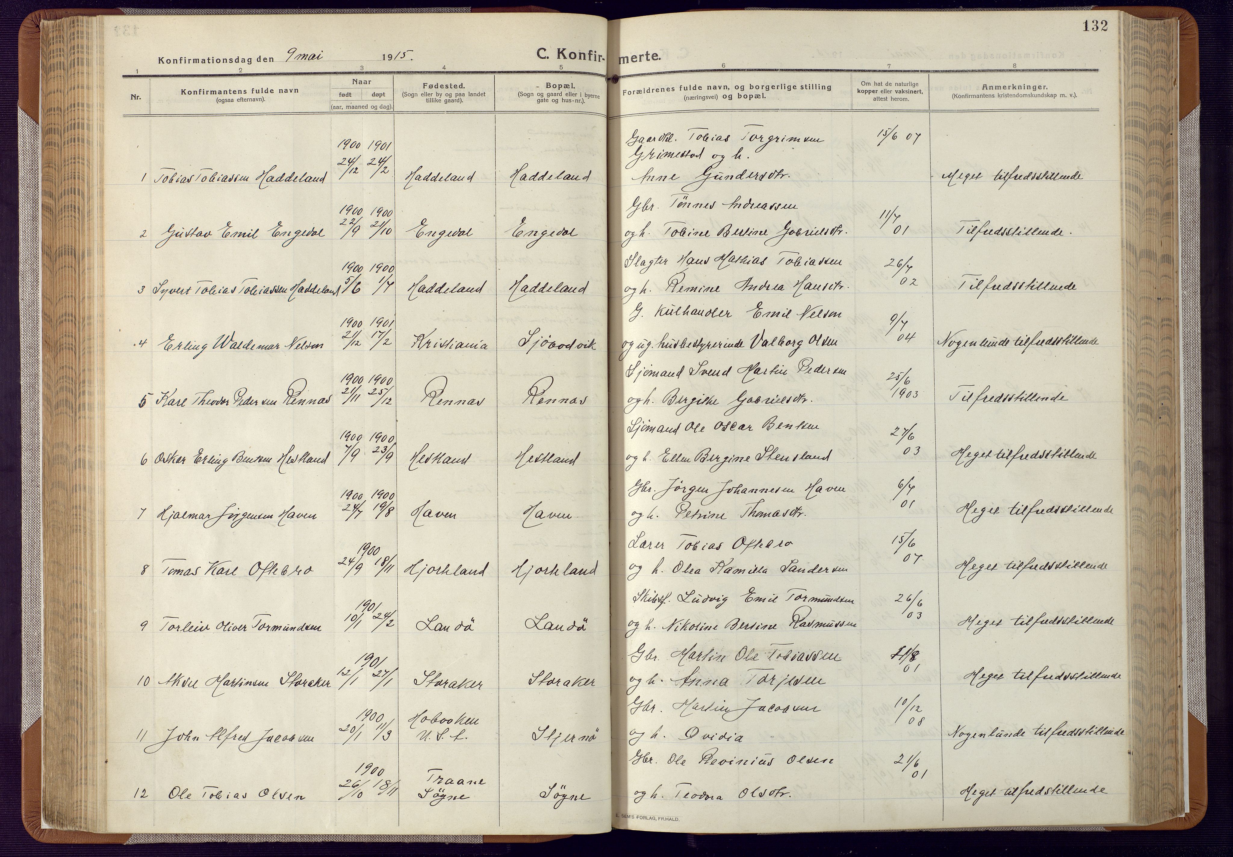 Mandal sokneprestkontor, AV/SAK-1111-0030/F/Fa/Faa/L0022: Ministerialbok nr. A 22, 1913-1925, s. 132