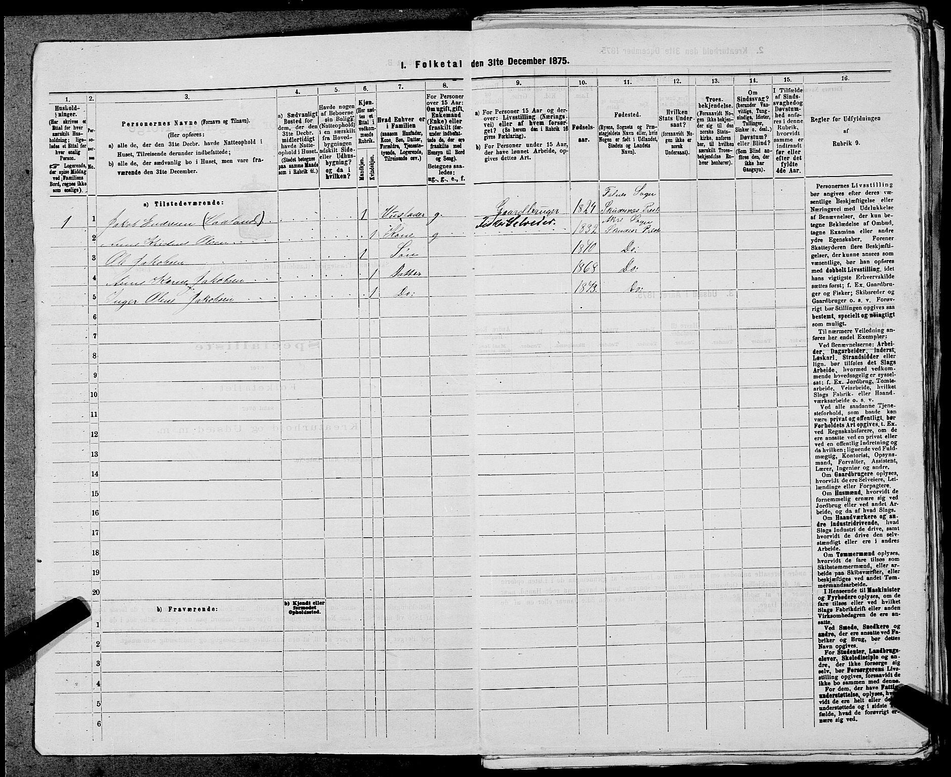 SAST, Folketelling 1875 for 1150L Skudenes prestegjeld, Falnes sokn, Åkra sokn og Ferkingstad sokn, 1875, s. 228