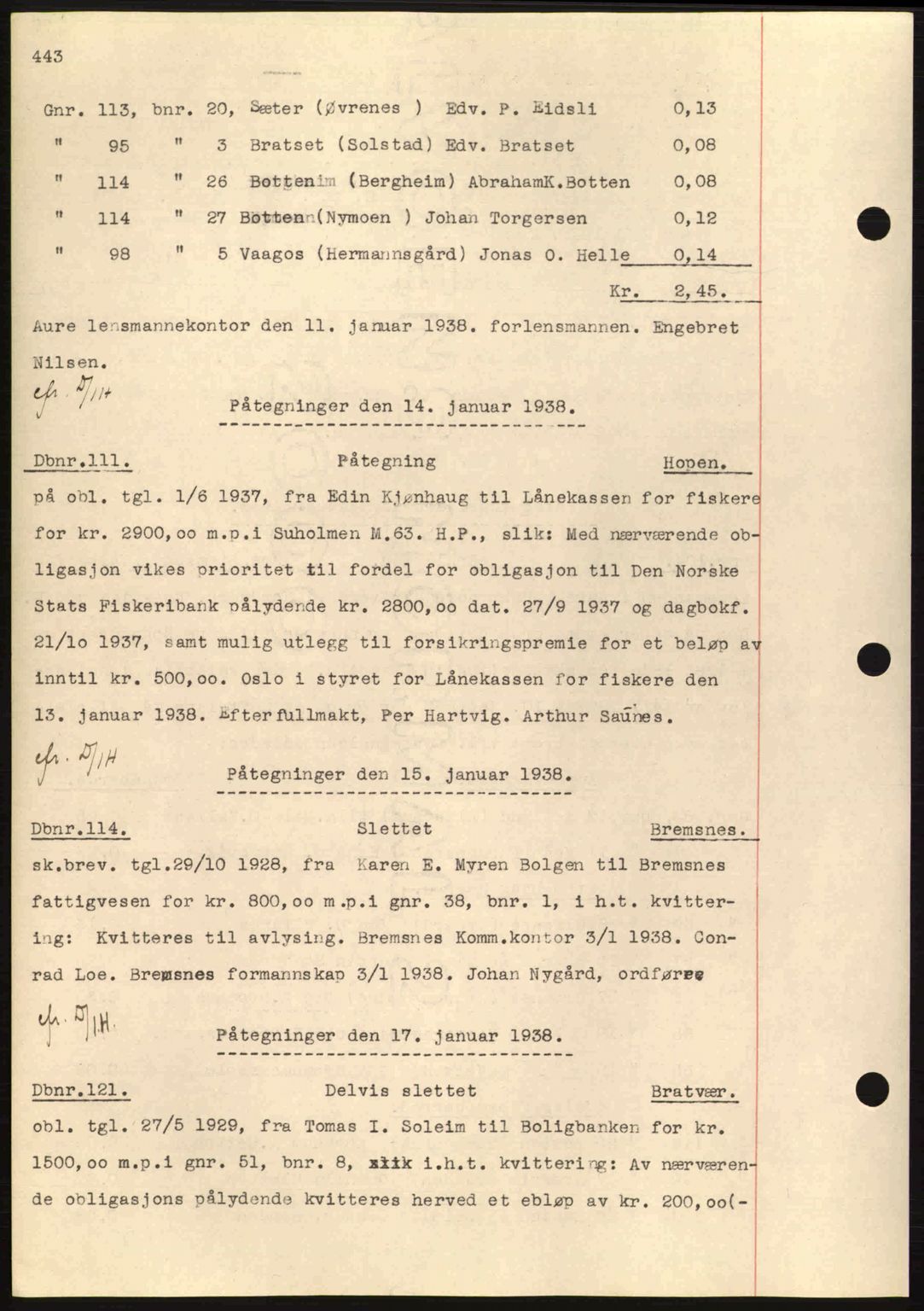 Nordmøre sorenskriveri, SAT/A-4132/1/2/2Ca: Pantebok nr. C80, 1936-1939, Dagboknr: 111/1938