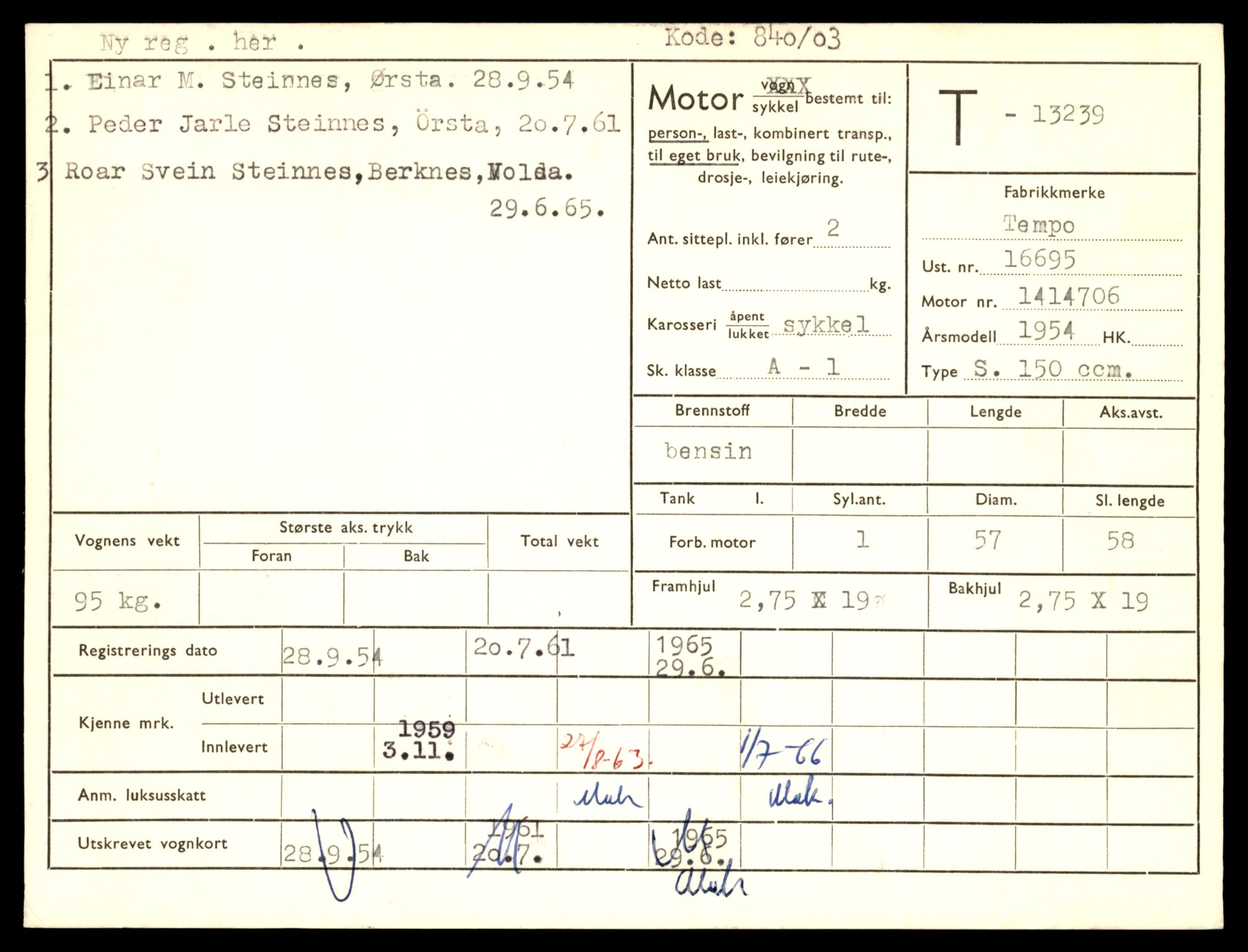 Møre og Romsdal vegkontor - Ålesund trafikkstasjon, AV/SAT-A-4099/F/Fe/L0038: Registreringskort for kjøretøy T 13180 - T 13360, 1927-1998, s. 1007