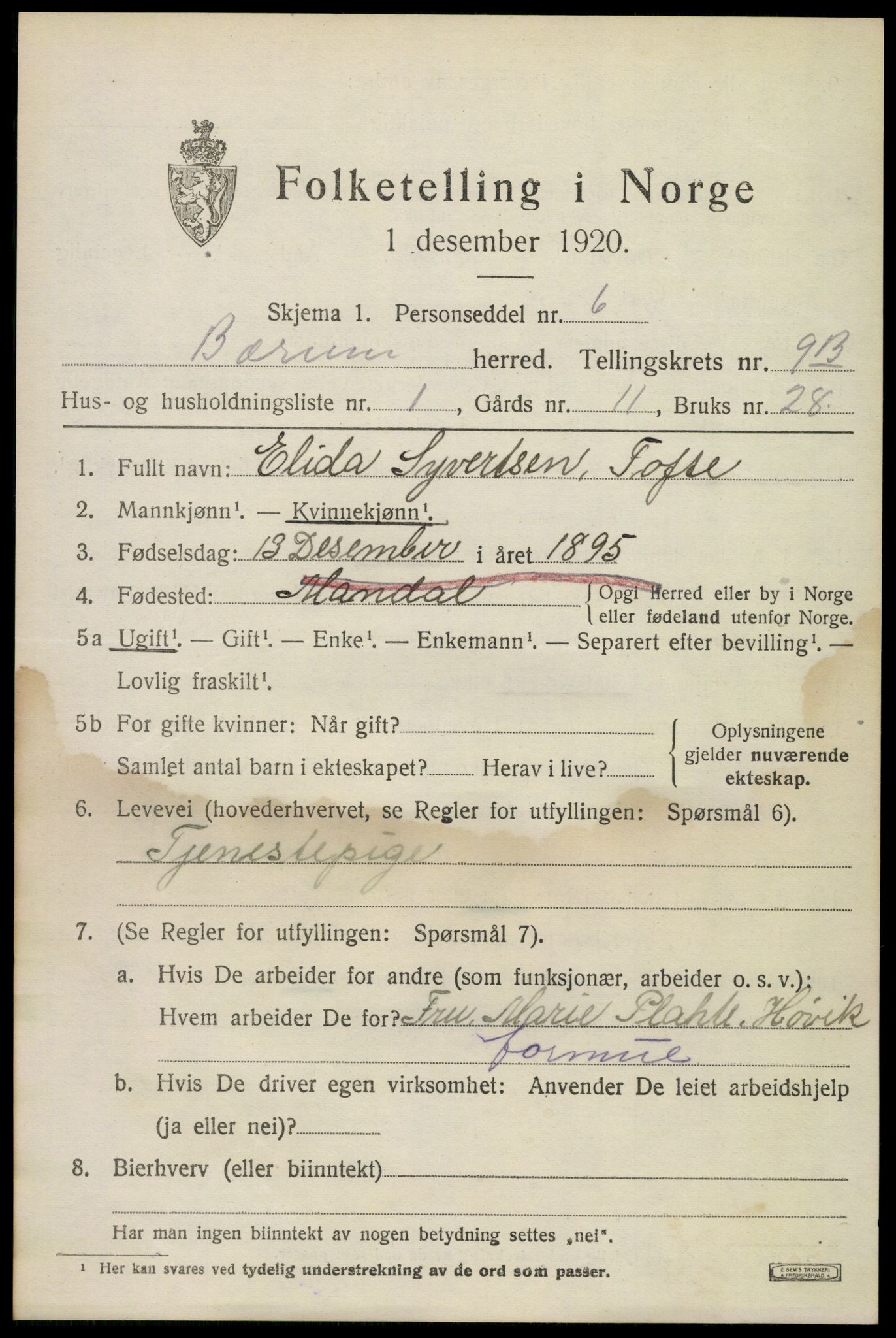 SAO, Folketelling 1920 for 0219 Bærum herred, 1920, s. 20388