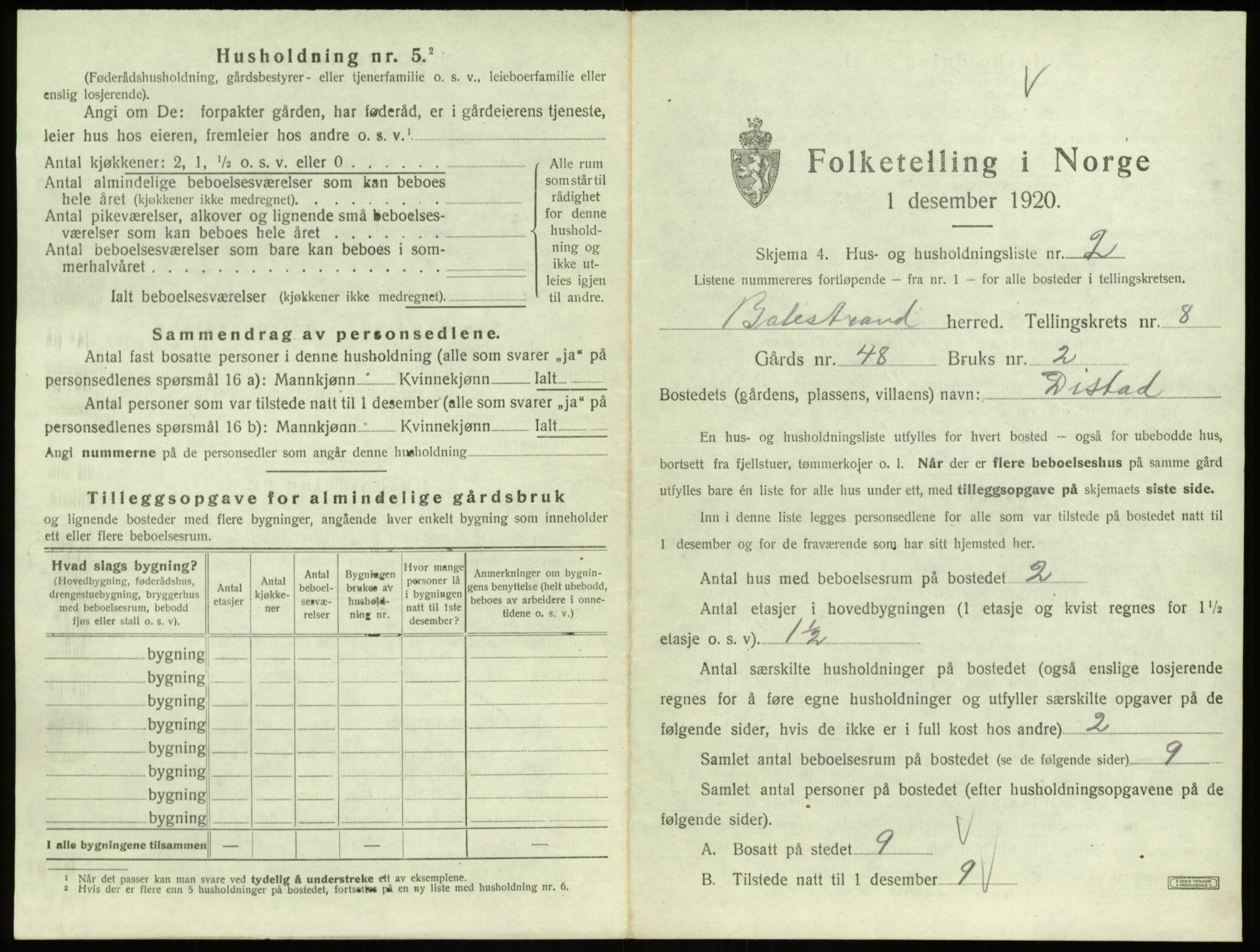 SAB, Folketelling 1920 for 1418 Balestrand herred, 1920, s. 474