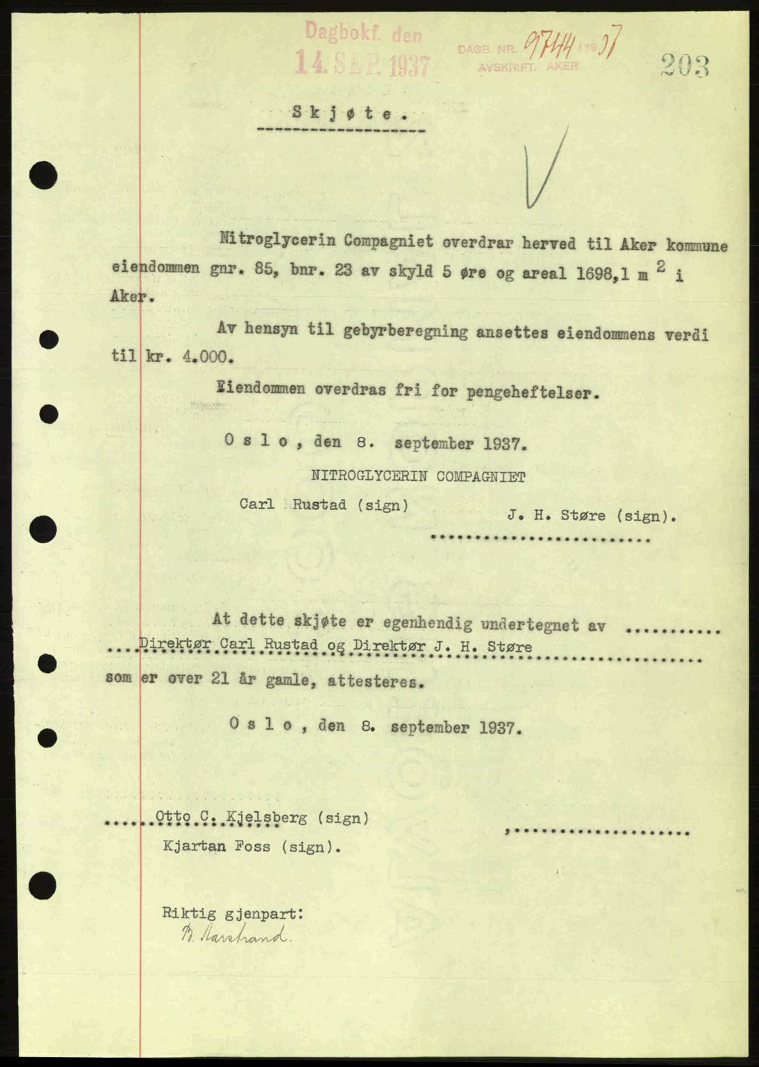 Aker herredsskriveri, SAO/A-10896/G/Gb/Gba/Gbab/L0017: Pantebok nr. A148, 1937-1937, Dagboknr: 9744/1937