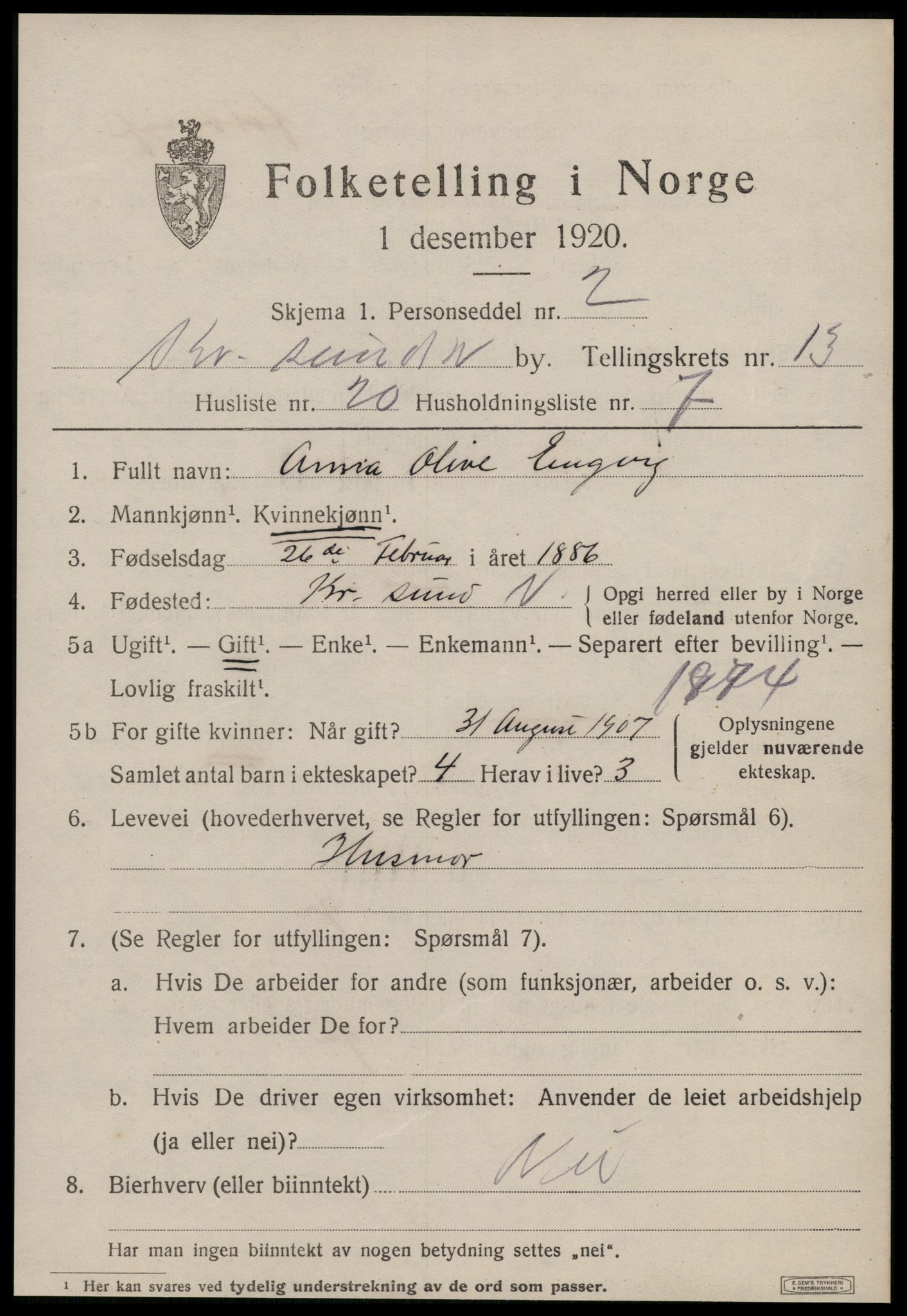 SAT, Folketelling 1920 for 1503 Kristiansund kjøpstad, 1920, s. 27107