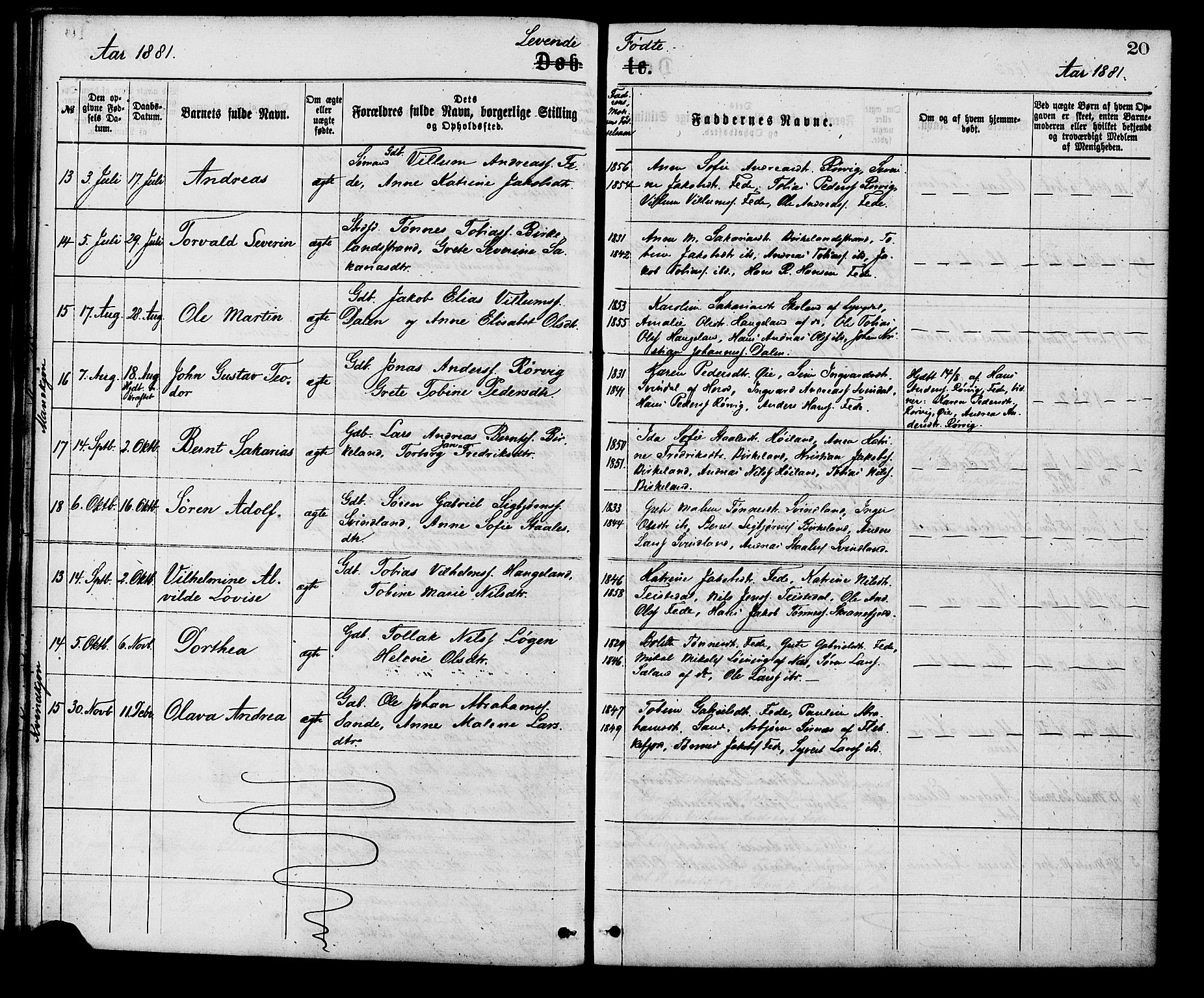 Kvinesdal sokneprestkontor, AV/SAK-1111-0026/F/Fa/Faa/L0003: Ministerialbok nr. A 3, 1877-1882, s. 20