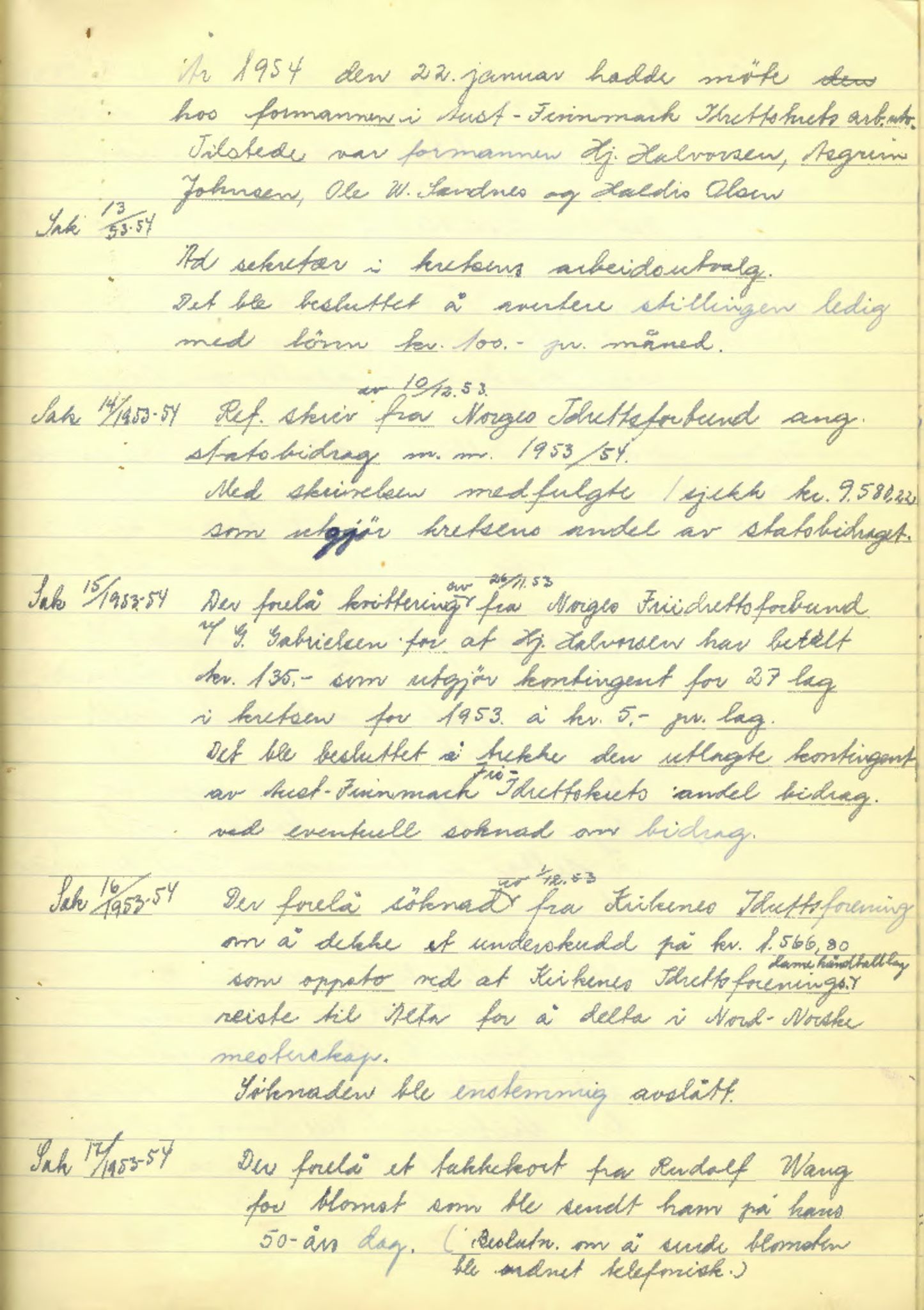 Aust-Finnmark Idrettskrets , FMFB/A-1041/A/L0002: Møteprotokoll for  styre, ting og arbeidsutvalg, 1951-1954, s. 106