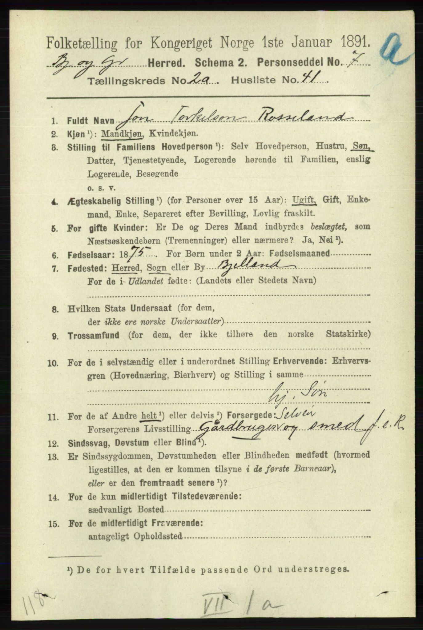 RA, Folketelling 1891 for 1024 Bjelland og Grindheim herred, 1891, s. 1354