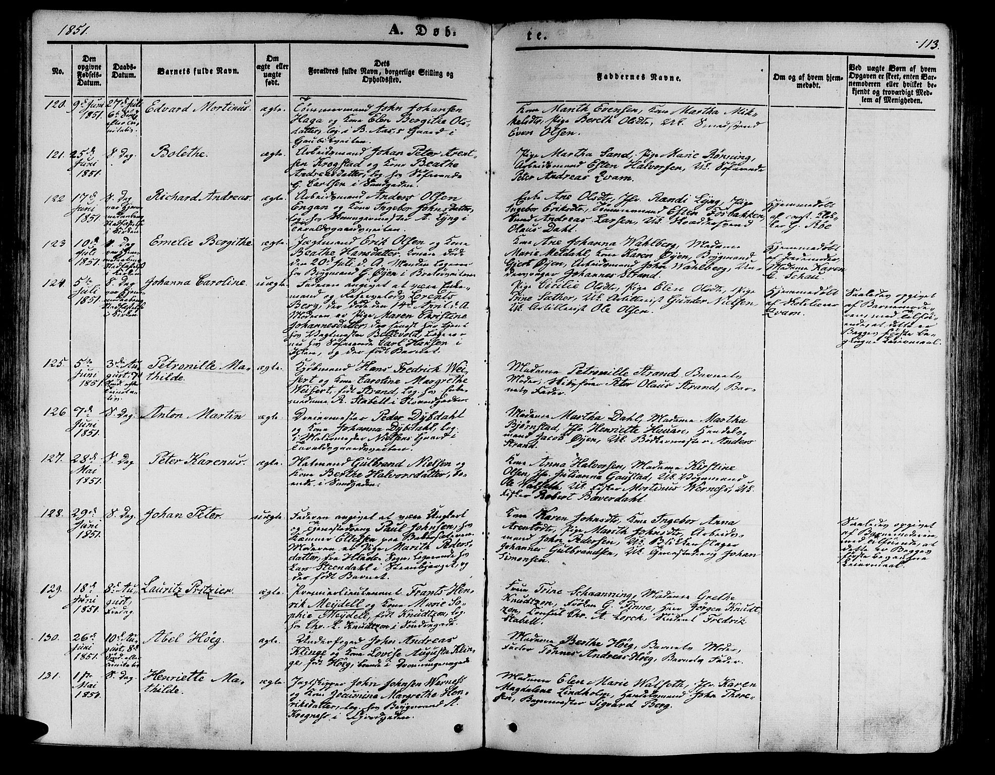 Ministerialprotokoller, klokkerbøker og fødselsregistre - Sør-Trøndelag, SAT/A-1456/602/L0137: Klokkerbok nr. 602C05, 1846-1856, s. 113