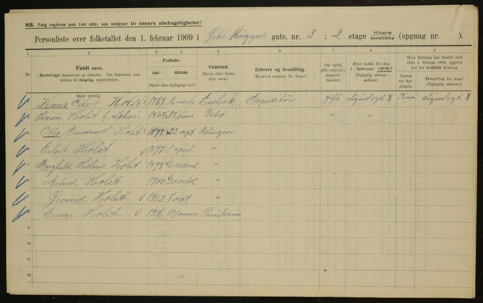 OBA, Kommunal folketelling 1.2.1909 for Kristiania kjøpstad, 1909, s. 41441