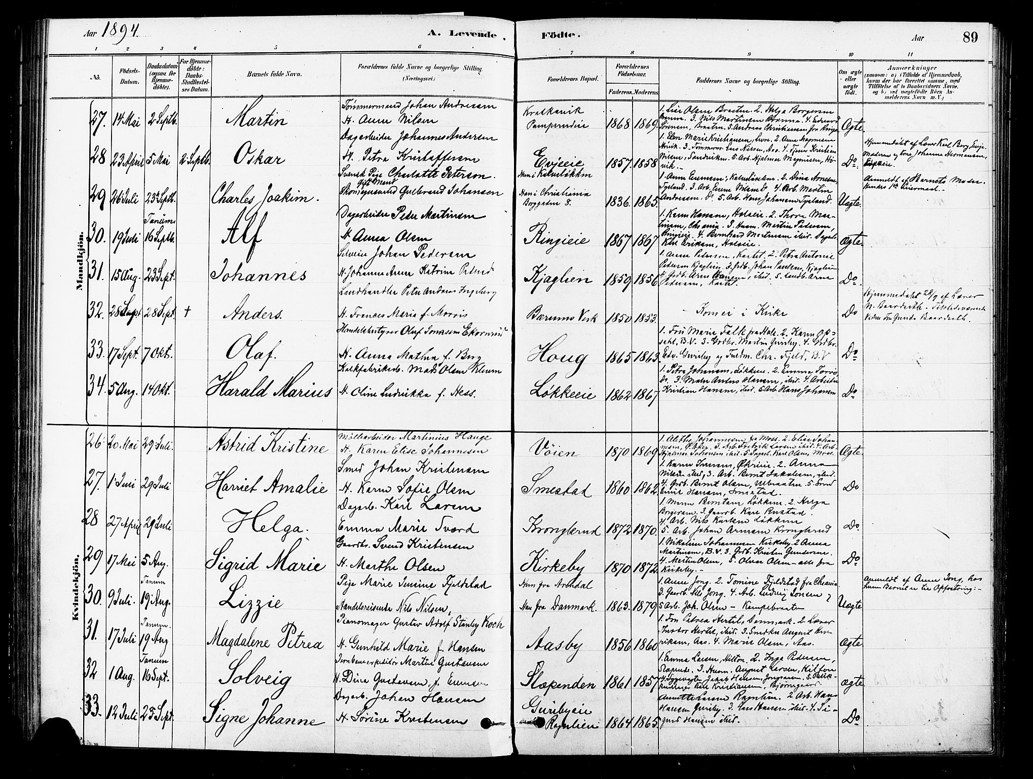 Asker prestekontor Kirkebøker, AV/SAO-A-10256a/F/Fb/L0001: Ministerialbok nr. II 1, 1879-1895, s. 89
