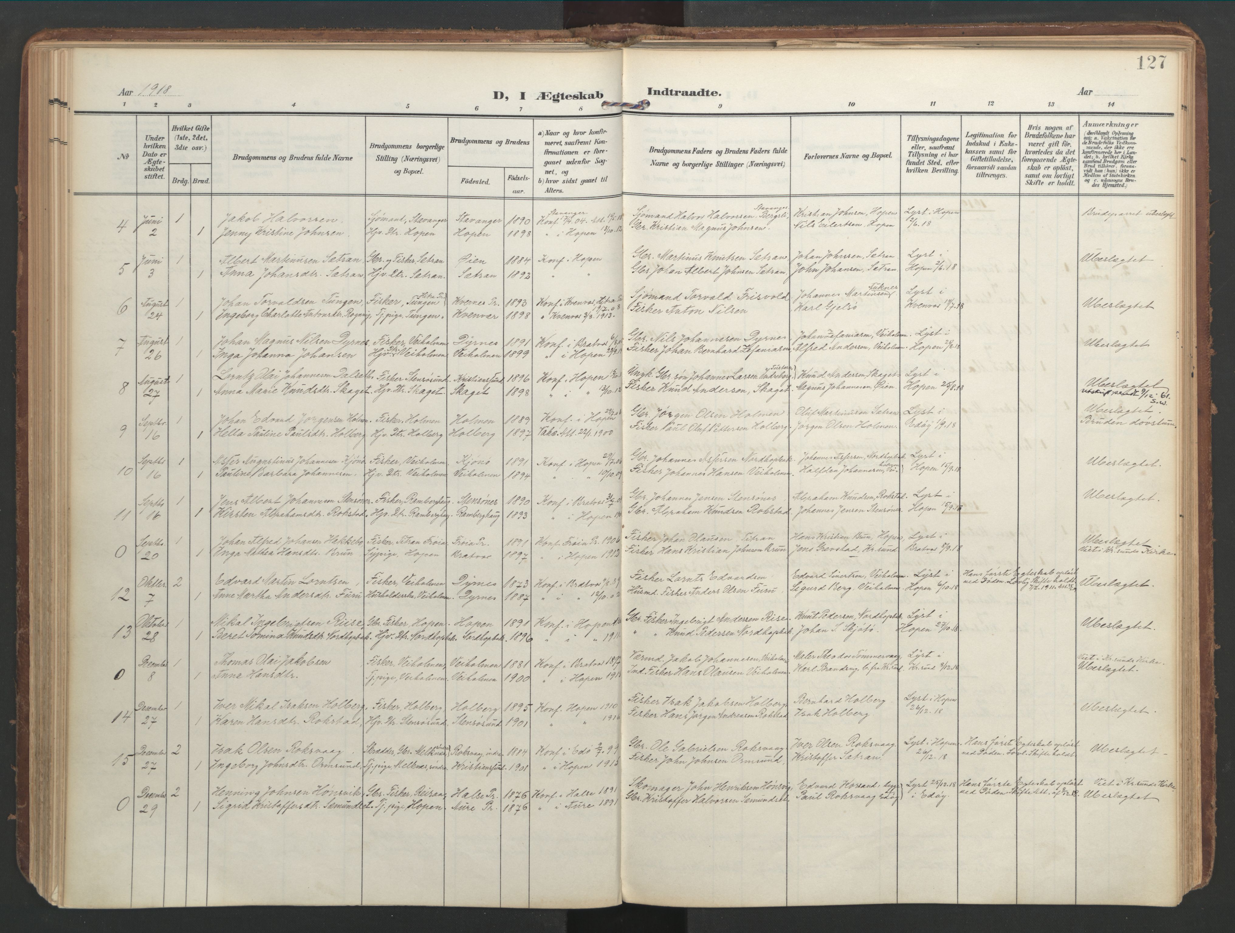 Ministerialprotokoller, klokkerbøker og fødselsregistre - Møre og Romsdal, AV/SAT-A-1454/583/L0955: Ministerialbok nr. 583A02, 1907-1926, s. 127