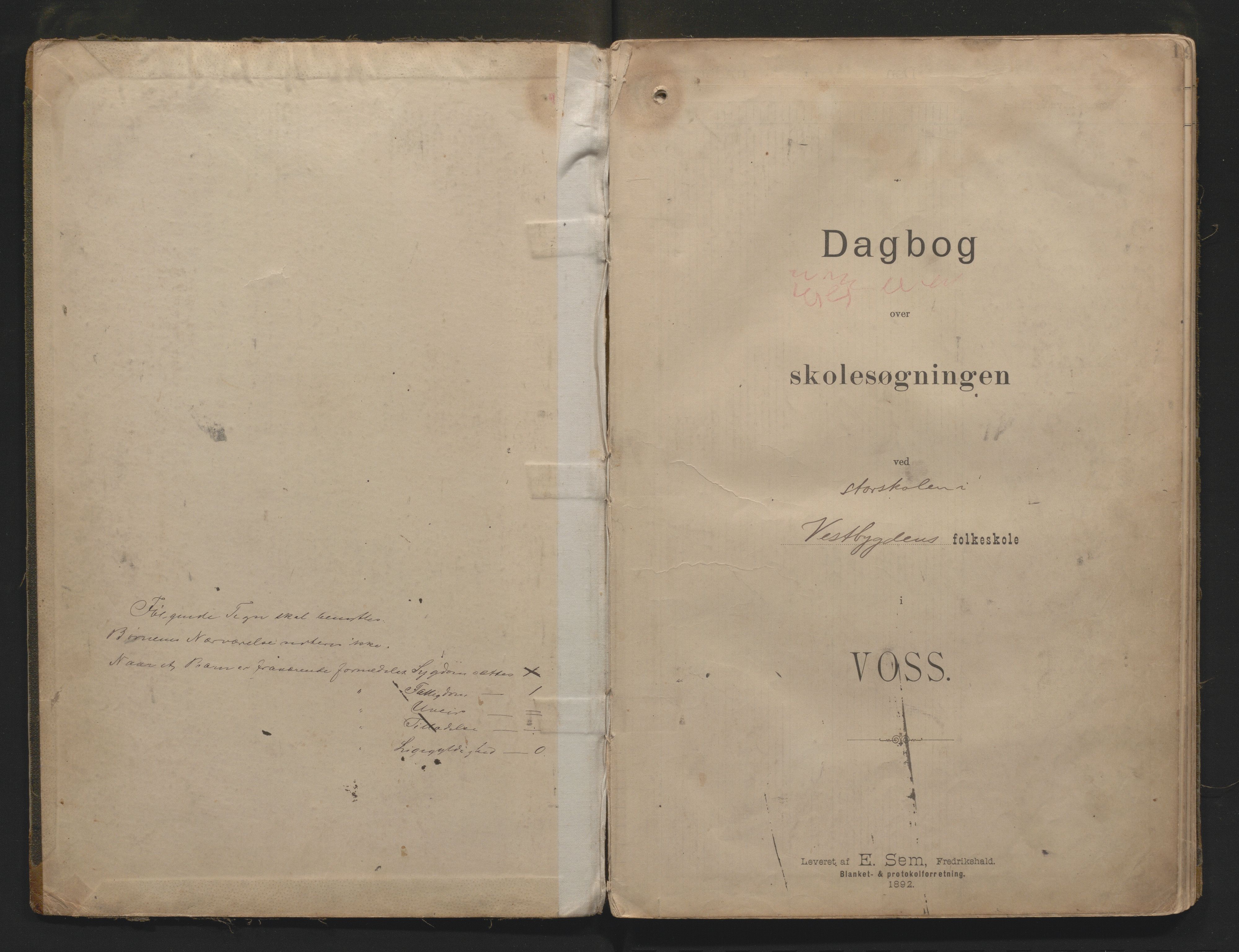 Voss kommune. Barneskulane, IKAH/1235-231/G/Ga/L0003: Dagbok for Vestbygda skule m/inventarliste, 1893-1908