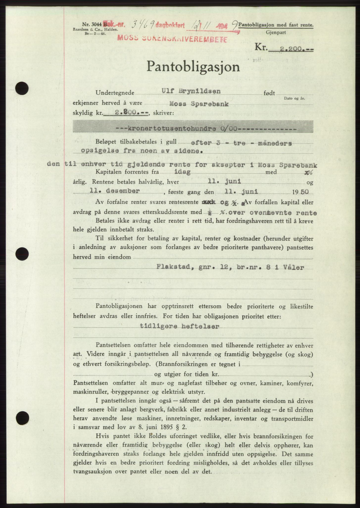 Moss sorenskriveri, SAO/A-10168: Pantebok nr. B23, 1949-1950, Dagboknr: 3469/1949