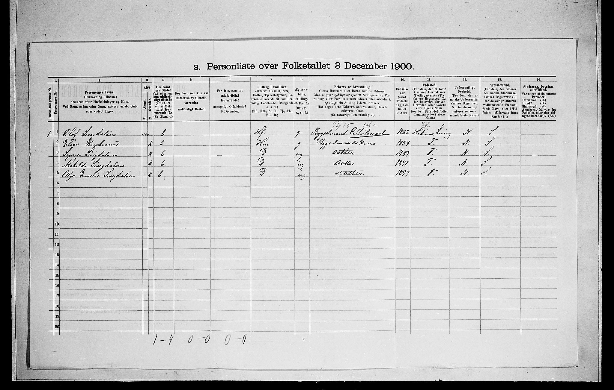 RA, Folketelling 1900 for 0612 Hole herred, 1900, s. 978