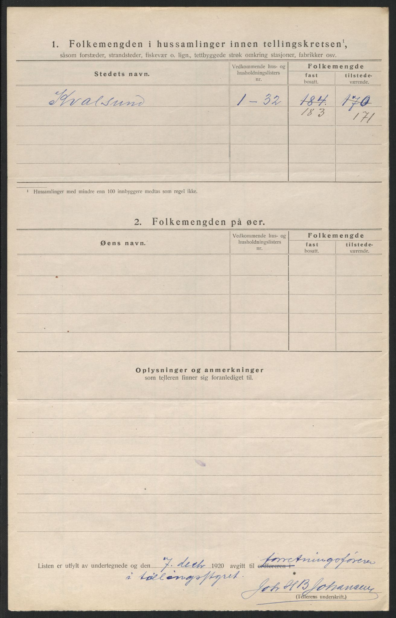 SATØ, Folketelling 1920 for 2017 Kvalsund herred, 1920, s. 20