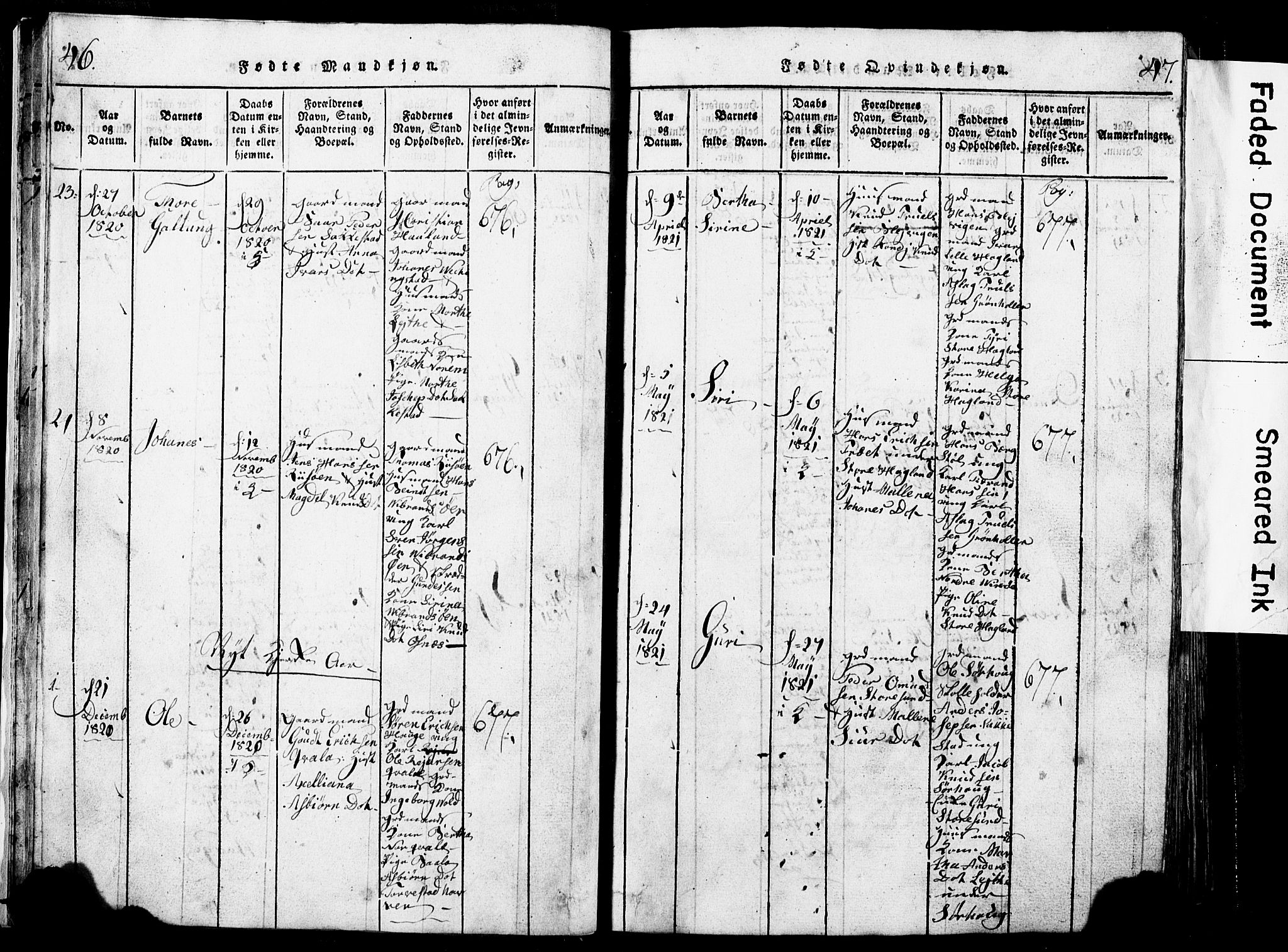 Torvastad sokneprestkontor, AV/SAST-A -101857/H/Ha/Hab/L0002: Klokkerbok nr. B 2, 1817-1834, s. 46-47