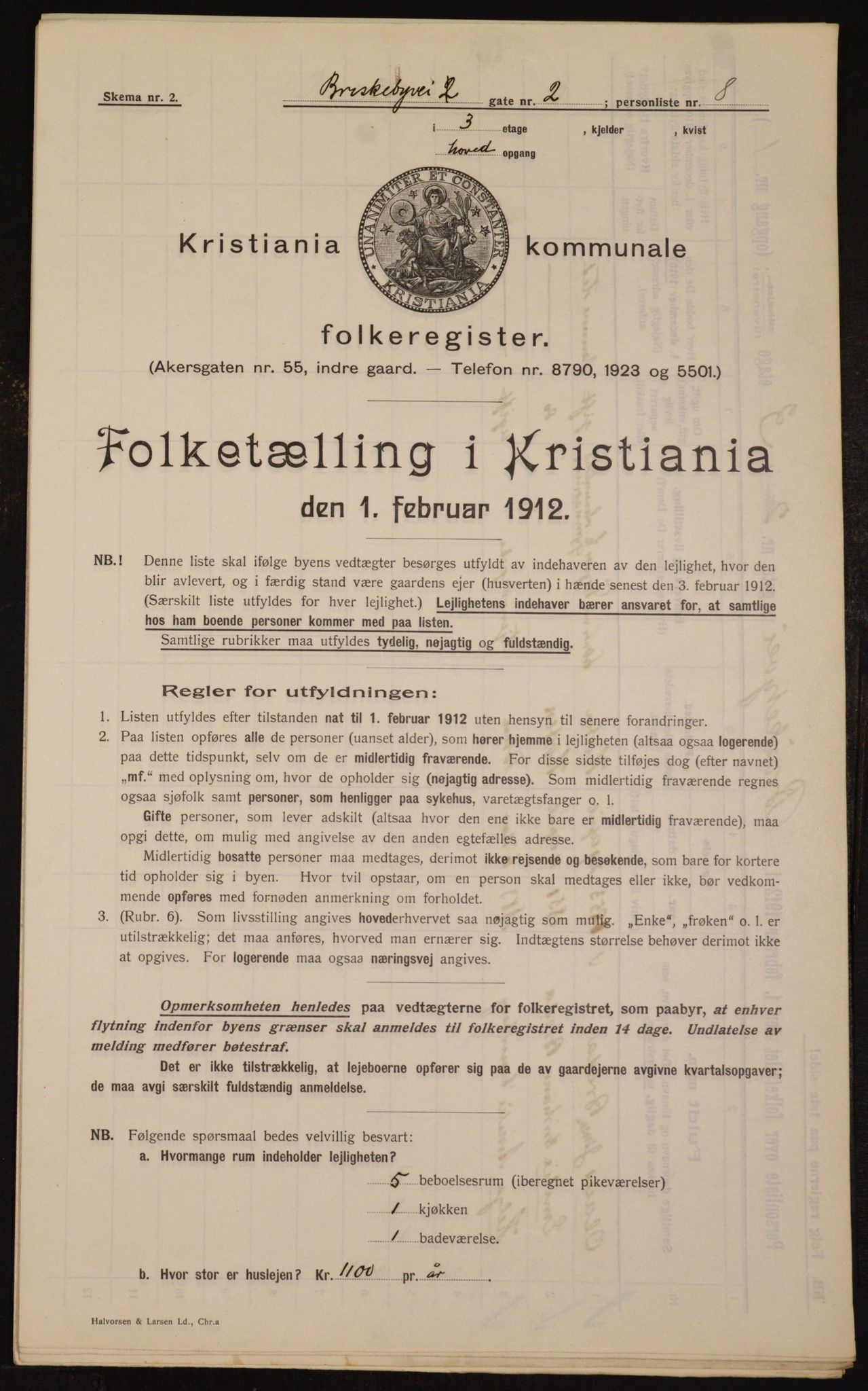 OBA, Kommunal folketelling 1.2.1912 for Kristiania, 1912, s. 9033