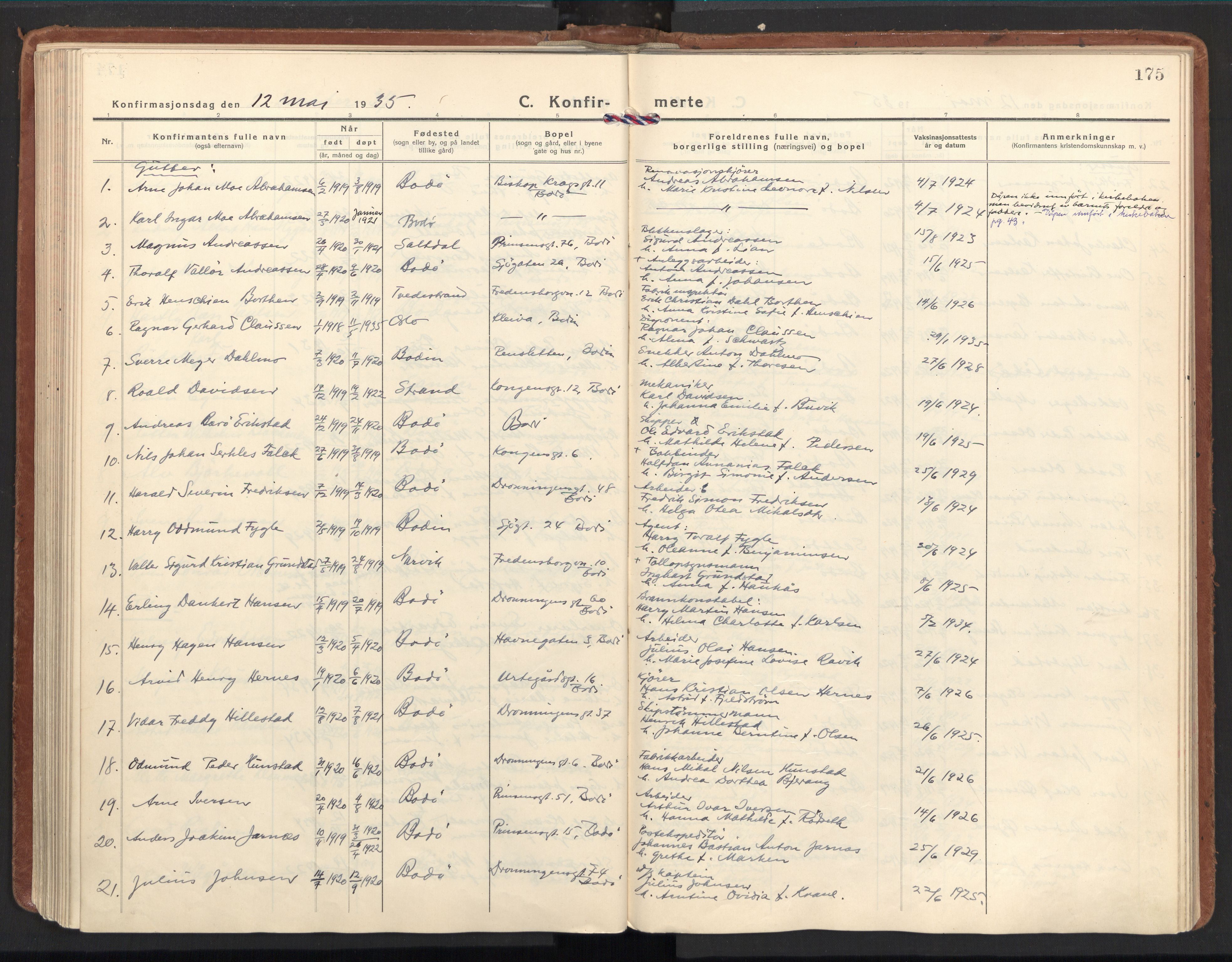 Ministerialprotokoller, klokkerbøker og fødselsregistre - Nordland, AV/SAT-A-1459/801/L0019: Ministerialbok nr. 801A19, 1930-1940, s. 175