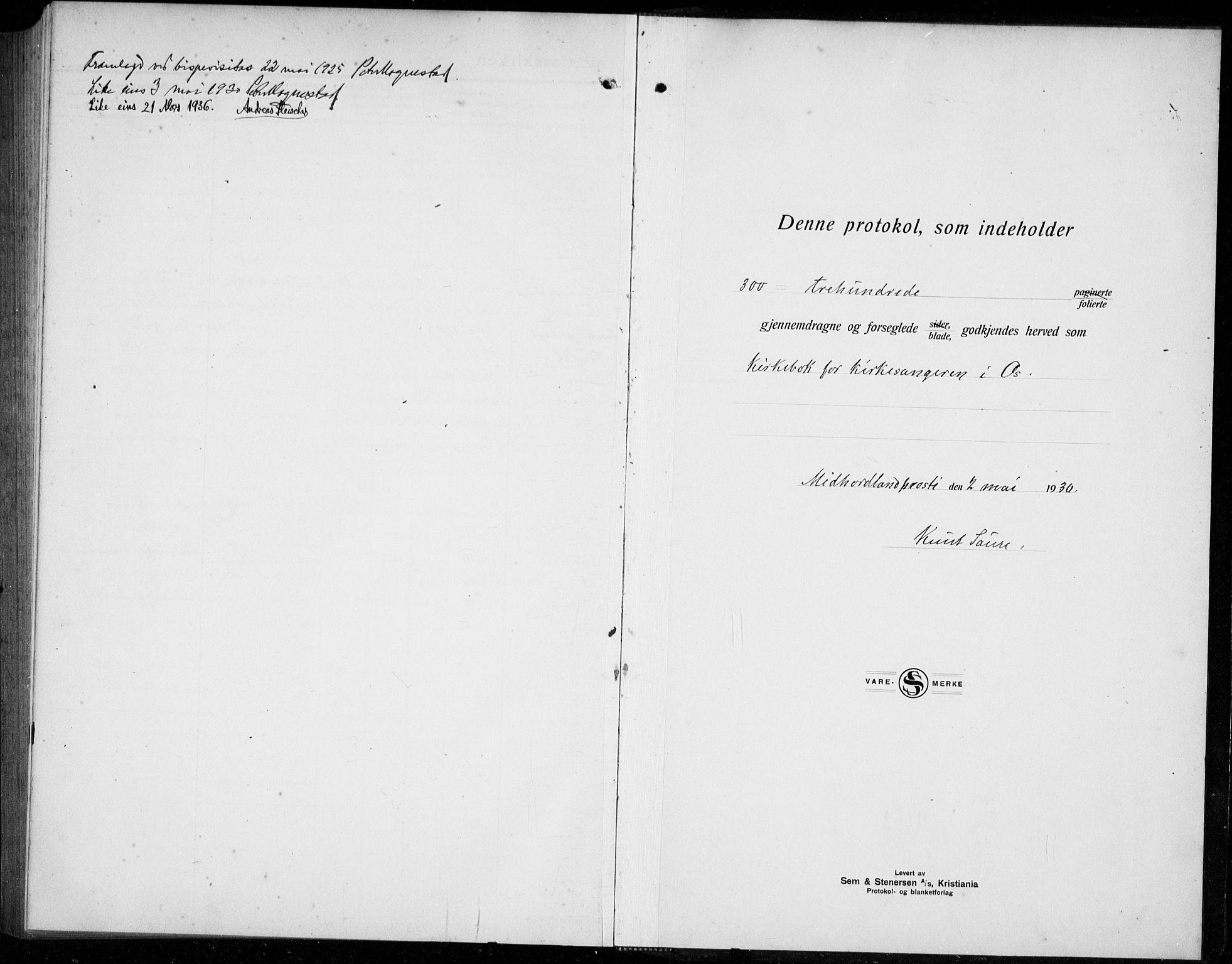 Os sokneprestembete, AV/SAB-A-99929: Klokkerbok nr. A 5, 1923-1941