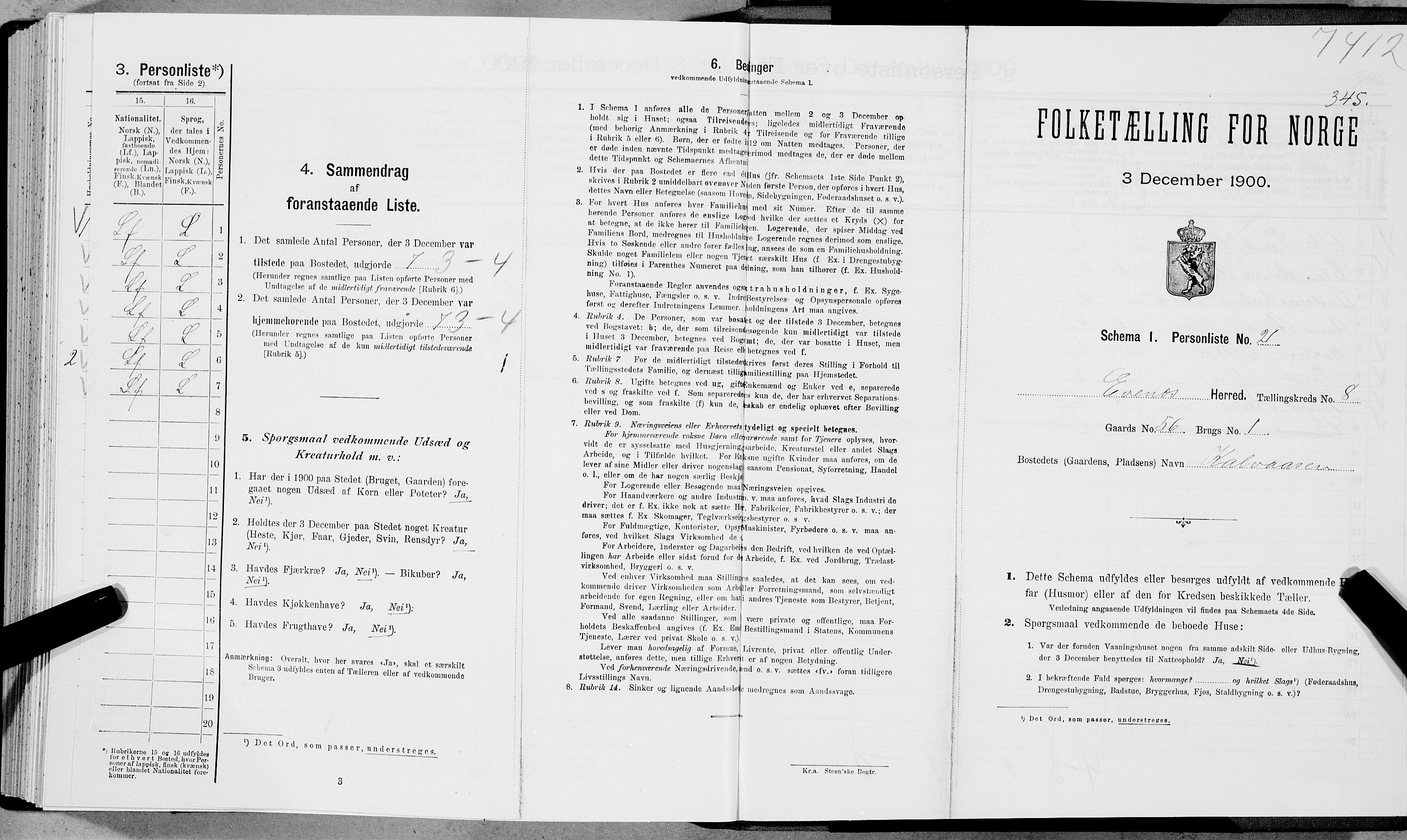 SAT, Folketelling 1900 for 1853 Evenes herred, 1900, s. 691