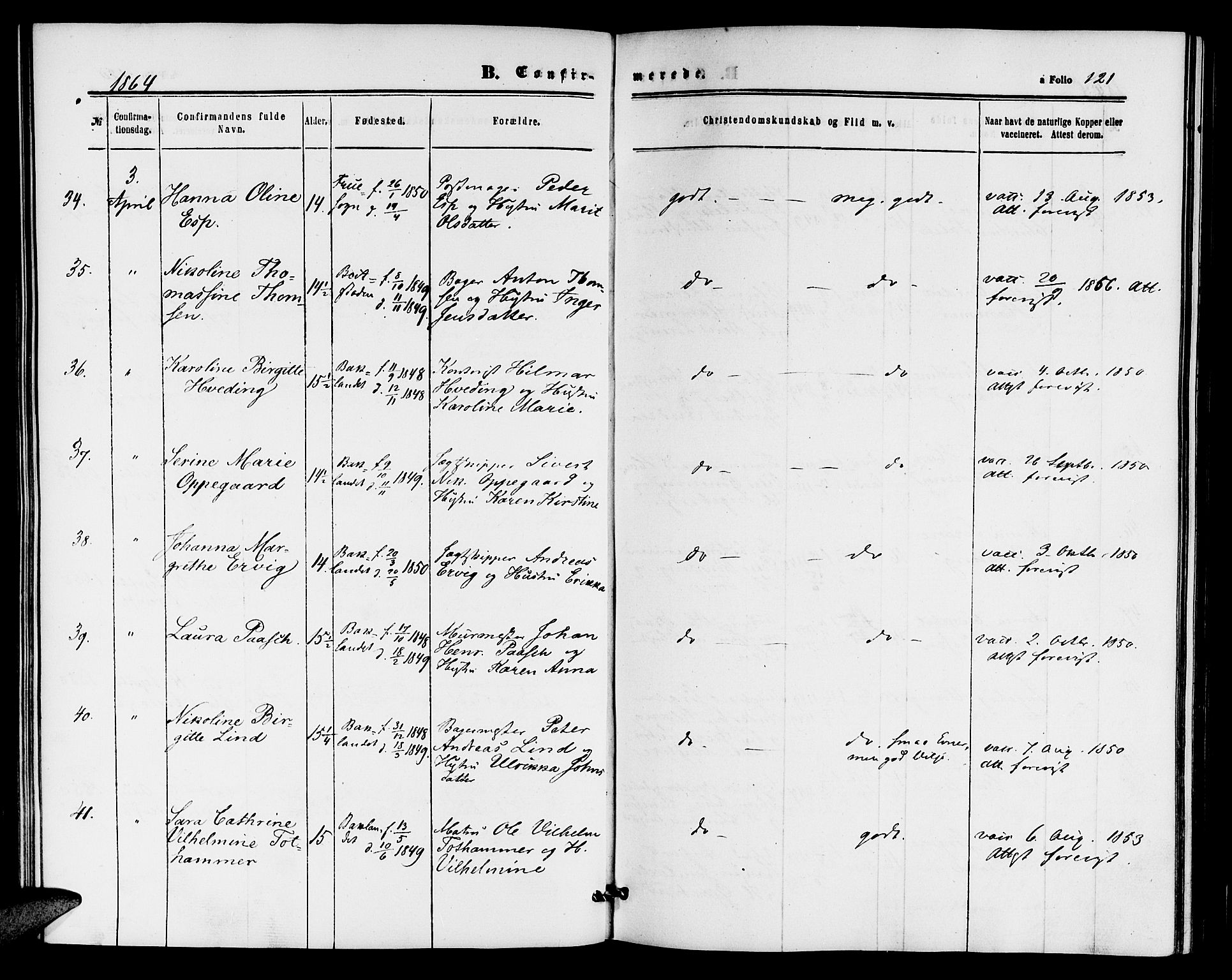Ministerialprotokoller, klokkerbøker og fødselsregistre - Sør-Trøndelag, SAT/A-1456/604/L0185: Ministerialbok nr. 604A06, 1861-1865, s. 121