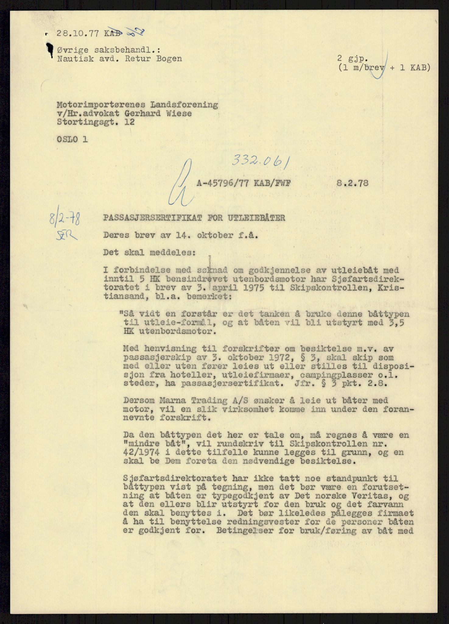 Sjøfartsdirektoratet med forløpere, generelt arkiv, AV/RA-S-1407/D/Du/Duc/L0641/0004: Skipskontrollen - Forskrifter    / Utleiebåter (2 mapper), 1977-1989, s. 413
