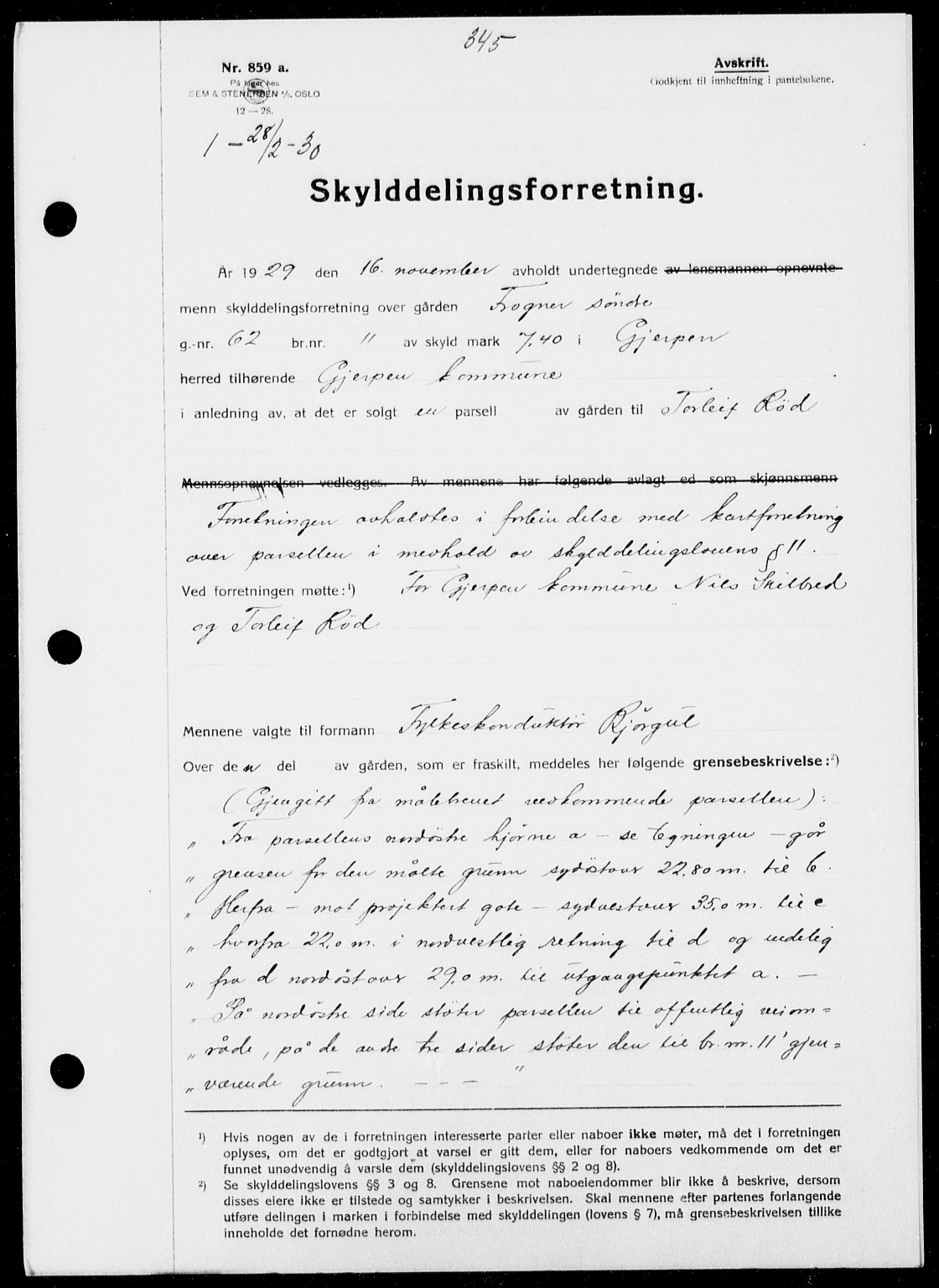 Gjerpen sorenskriveri, SAKO/A-216/G/Ga/Gaa/L0054: Pantebok nr. I 54-56, 1930-1931, s. 345, Tingl.dato: 28.02.1930
