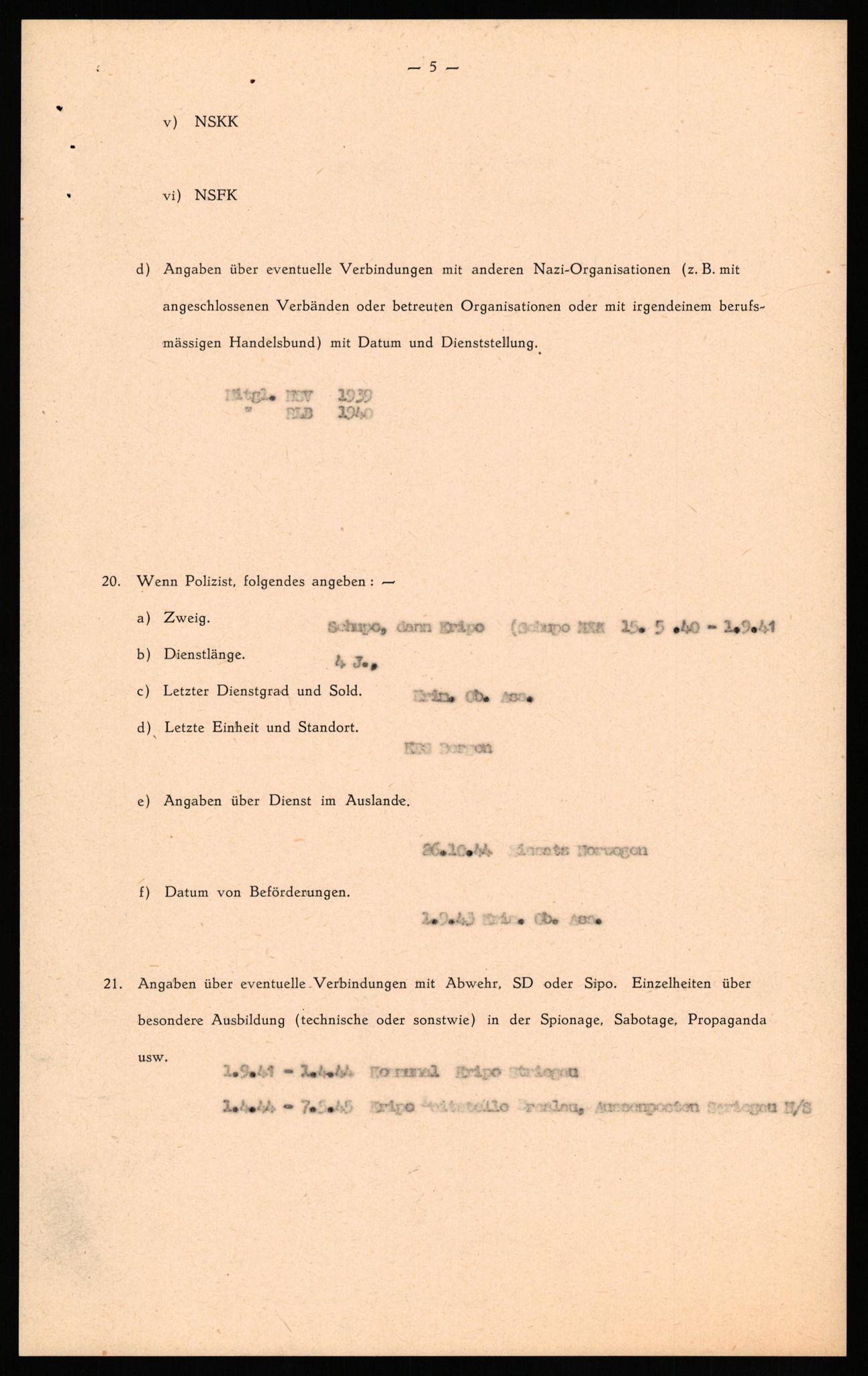 Forsvaret, Forsvarets overkommando II, RA/RAFA-3915/D/Db/L0031: CI Questionaires. Tyske okkupasjonsstyrker i Norge. Tyskere., 1945-1946, s. 507