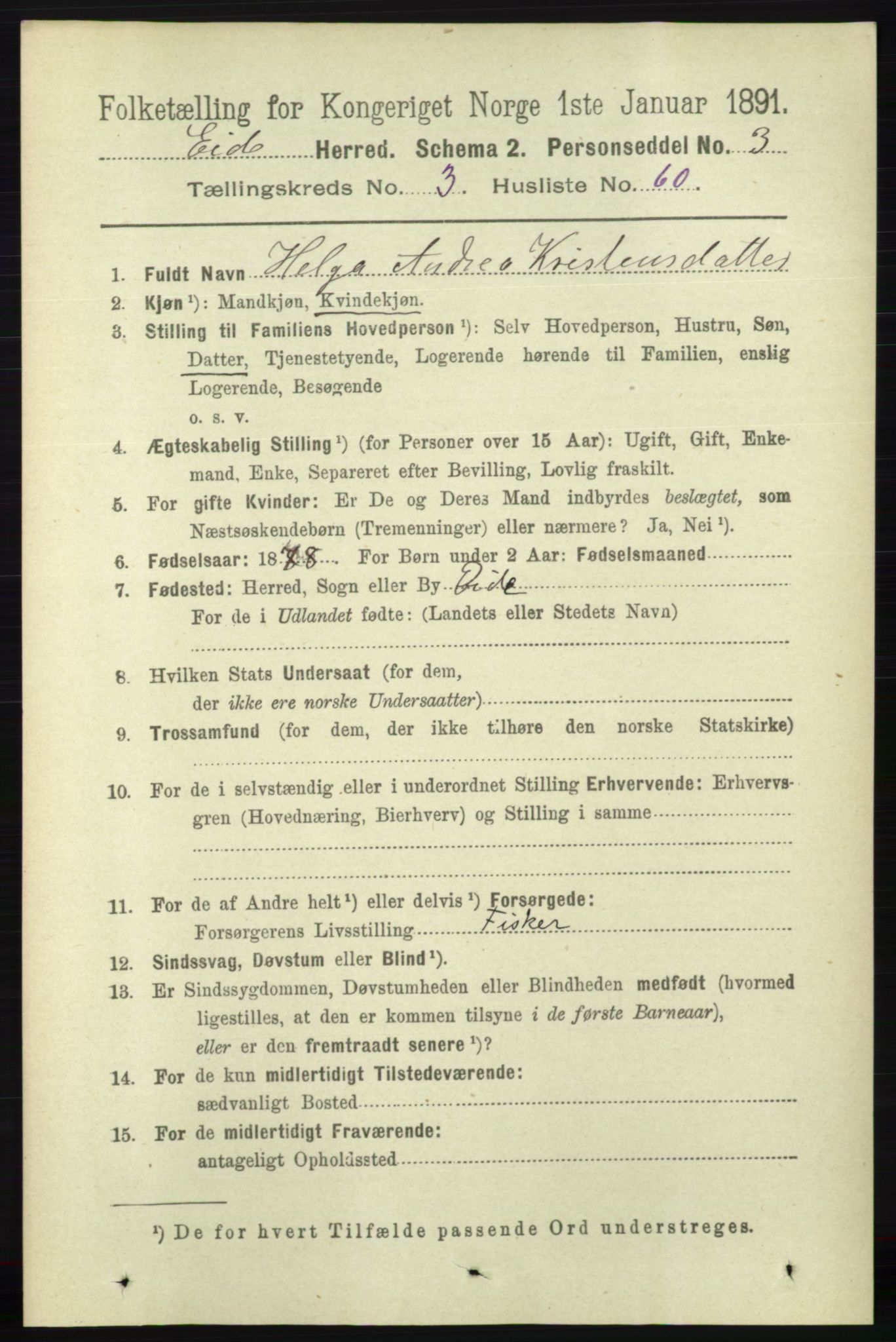 RA, Folketelling 1891 for 0925 Eide herred, 1891, s. 1022