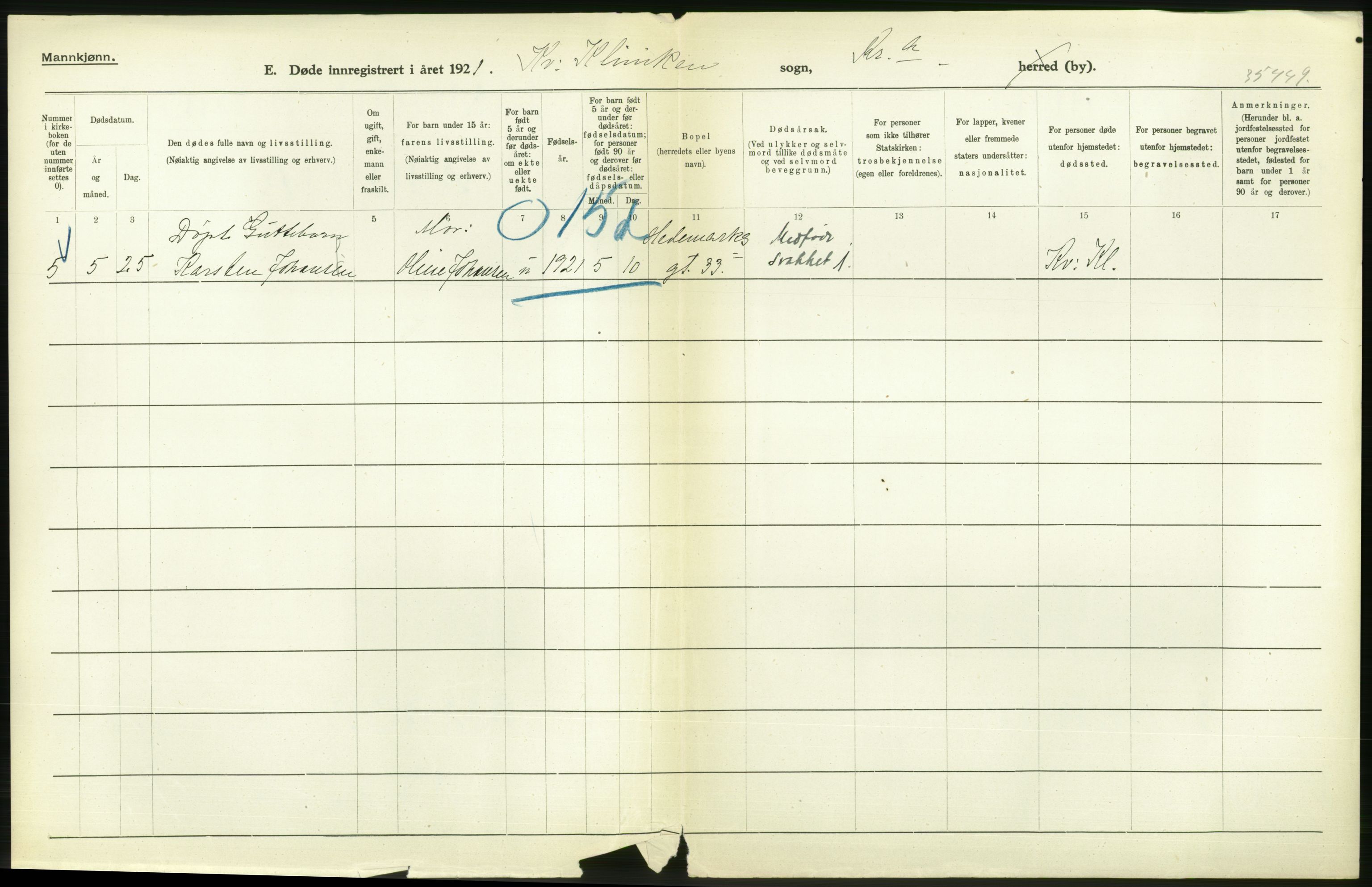 Statistisk sentralbyrå, Sosiodemografiske emner, Befolkning, AV/RA-S-2228/D/Df/Dfc/Dfca/L0013: Kristiania: Døde, dødfødte, 1921, s. 230