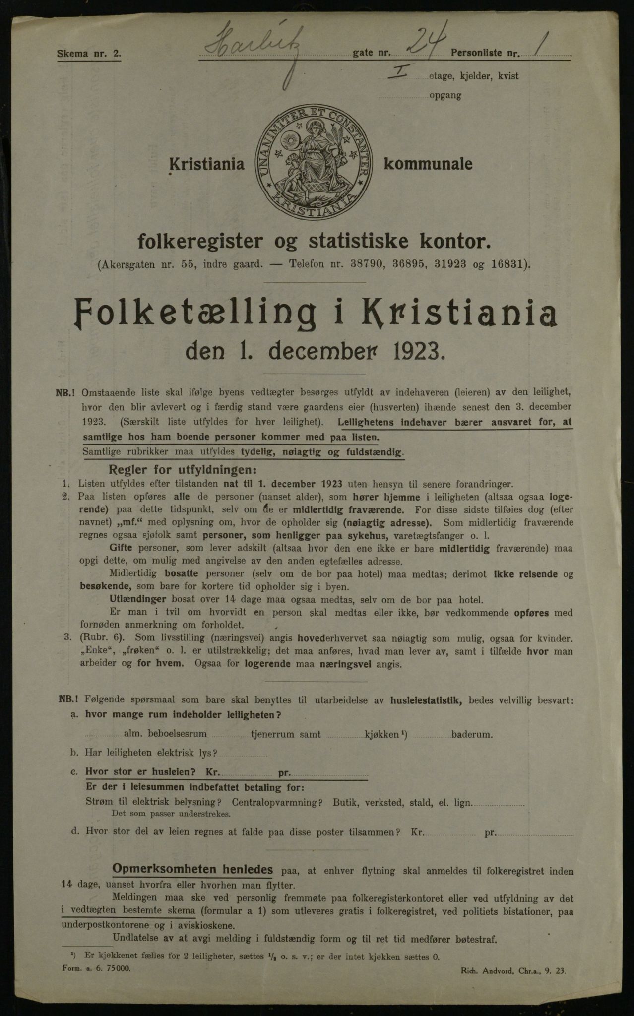 OBA, Kommunal folketelling 1.12.1923 for Kristiania, 1923, s. 89958