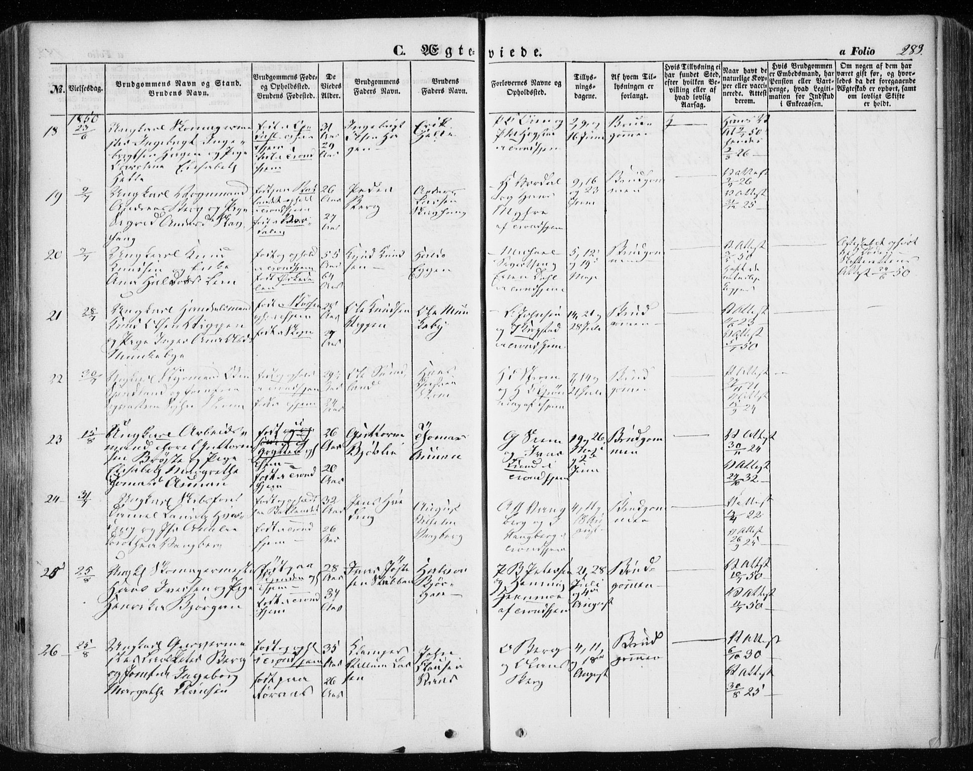 Ministerialprotokoller, klokkerbøker og fødselsregistre - Sør-Trøndelag, SAT/A-1456/601/L0051: Ministerialbok nr. 601A19, 1848-1857, s. 289